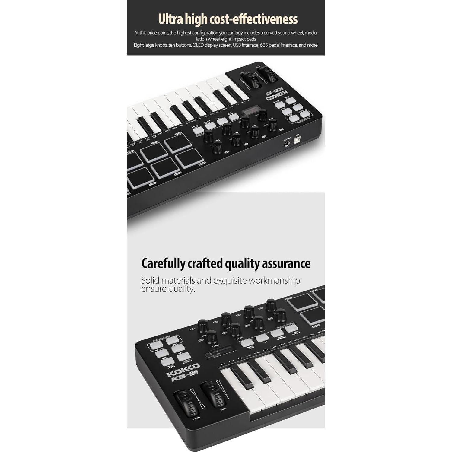 Controlador MIDI KOKKO KB-25 Mini 25 Teclas con Pads Retroiluminados