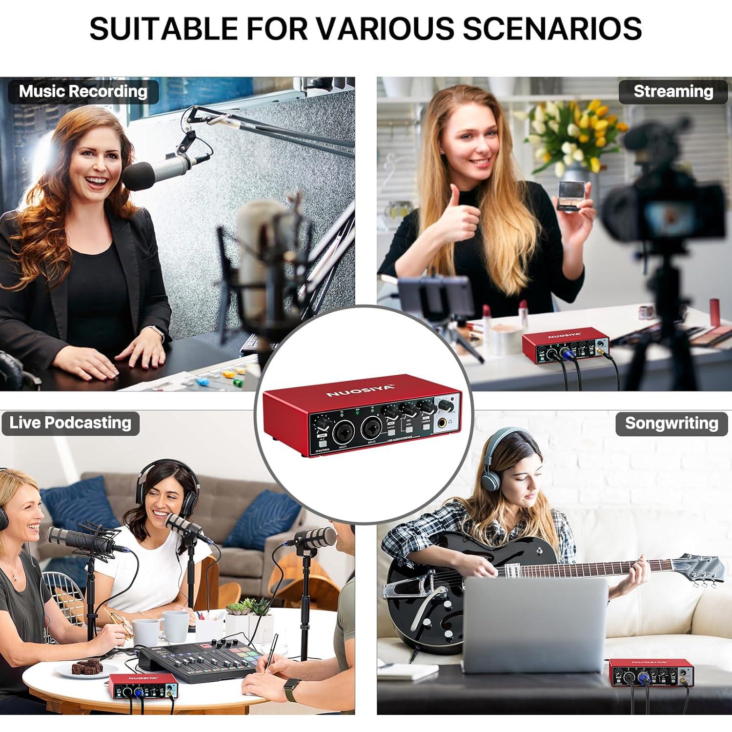 Interfaz de Audio USB 2x2 Rojo para Guitarra y Micrófono 24Bit/192kHz