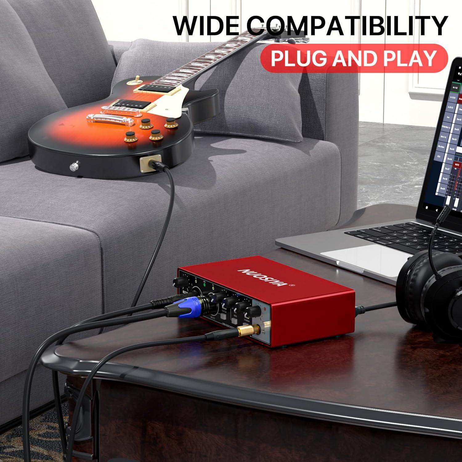 Interfaz de Audio USB 2x2 Rojo para Guitarra y Micrófono 24Bit/192kHz