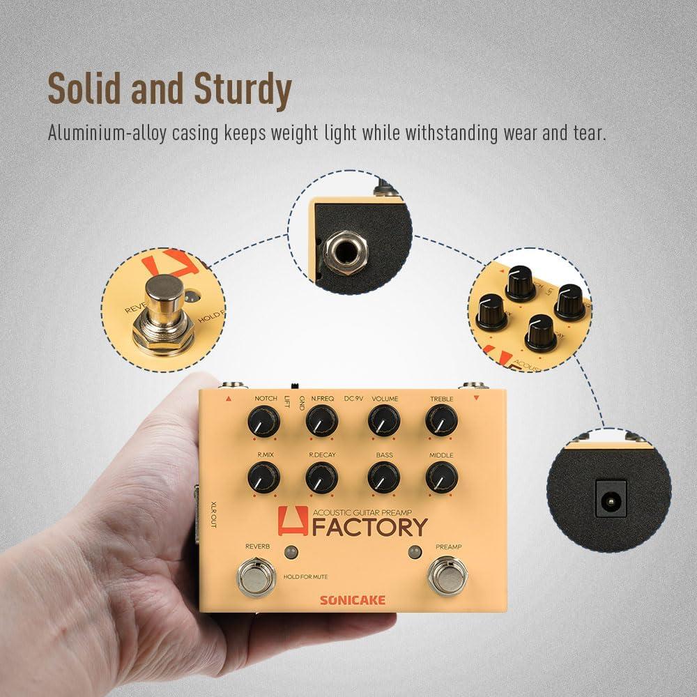 Pedal de Efectos SONICAKE para Guitarra Acústica con Preamp y Reverb