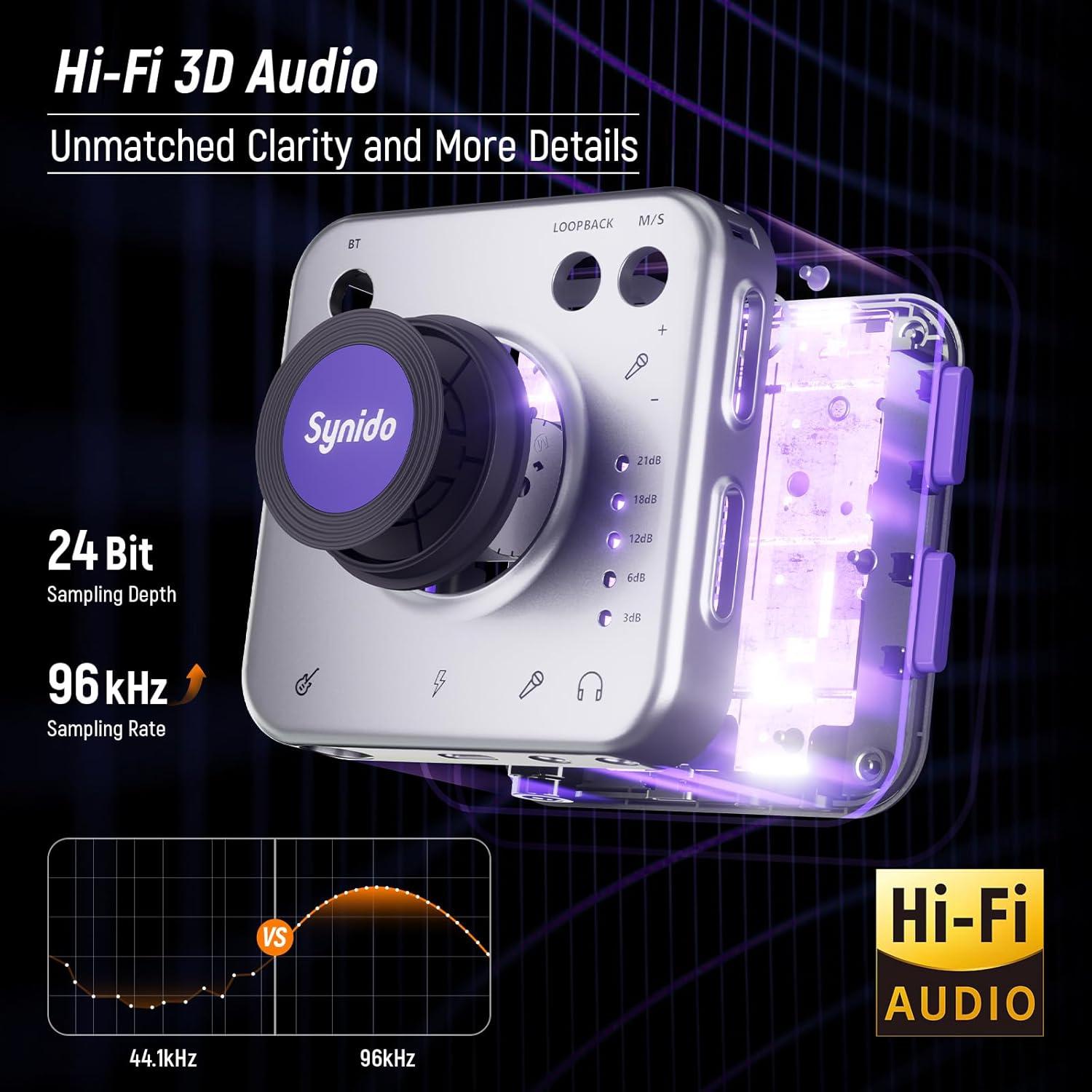Interfaz de Audio Portátil Synido A20 24-bit/96kHz USB-C