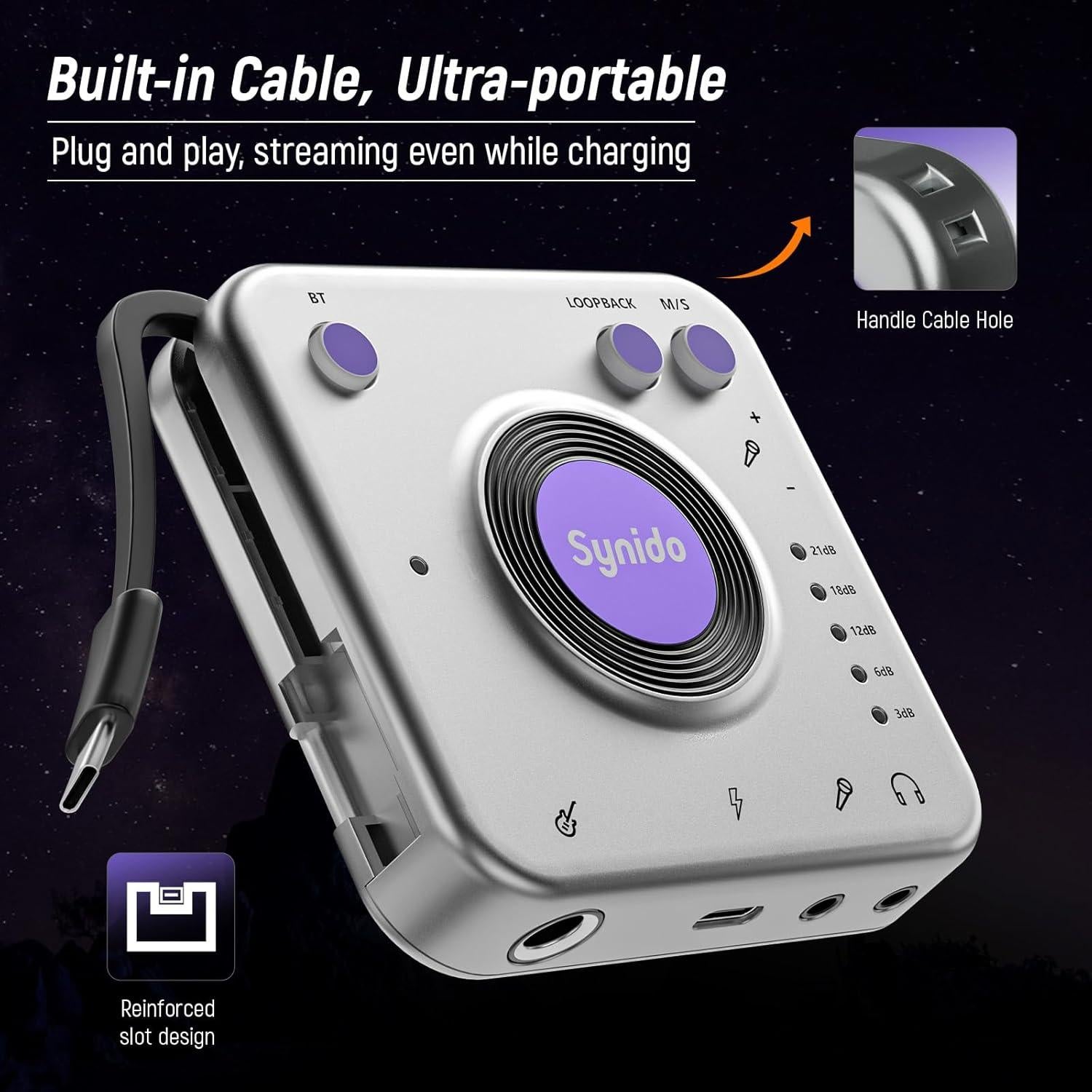 Interfaz de Audio Portátil Synido A20 24-bit/96kHz USB-C