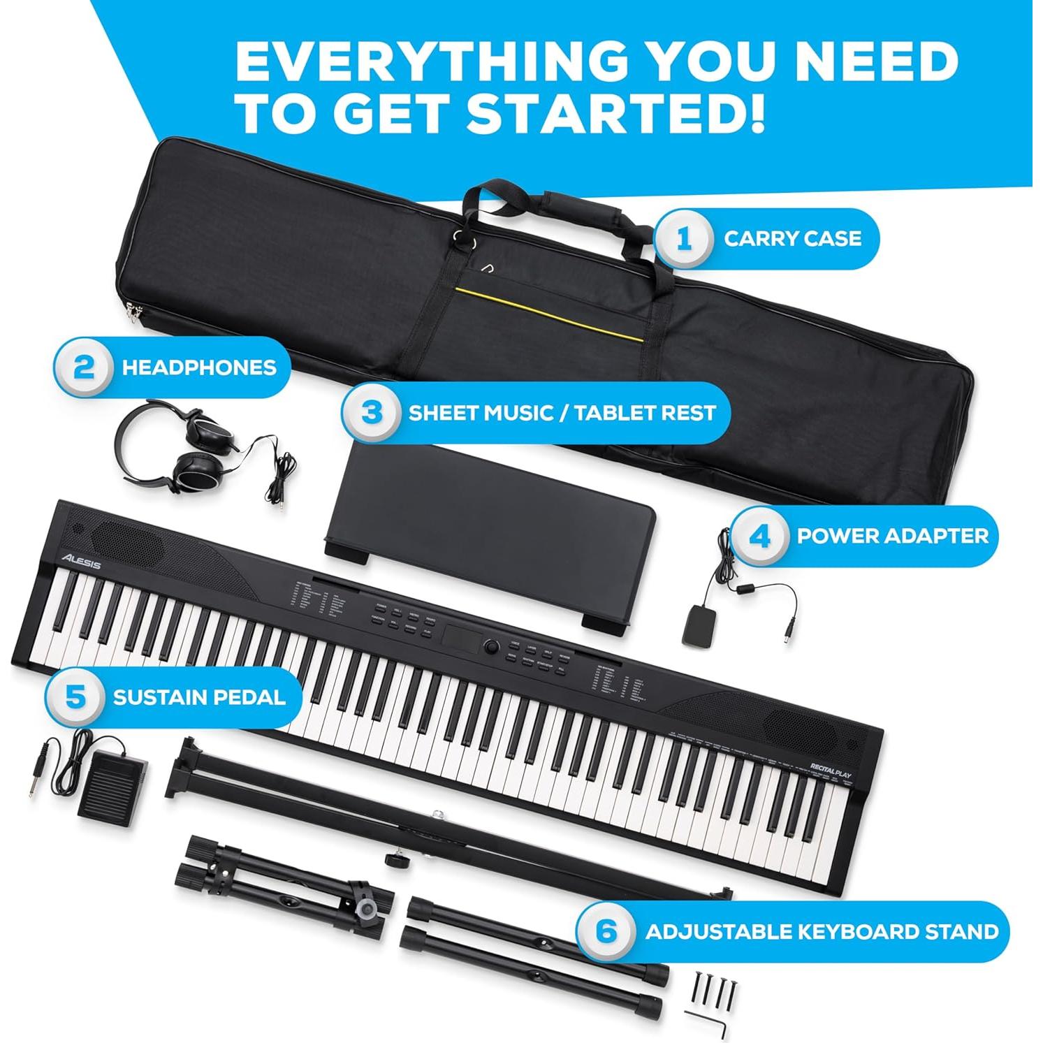 Teclado Electrónico Alesis Recital Play 88 Teclas con Accesorios