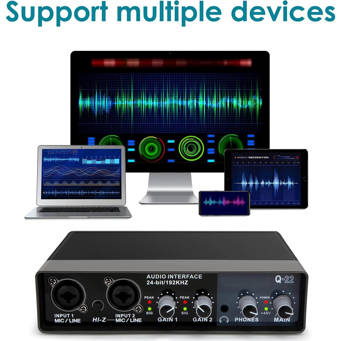 Interfaz de Audio USB YOUSHARES 2 Canales 48V para Grabación