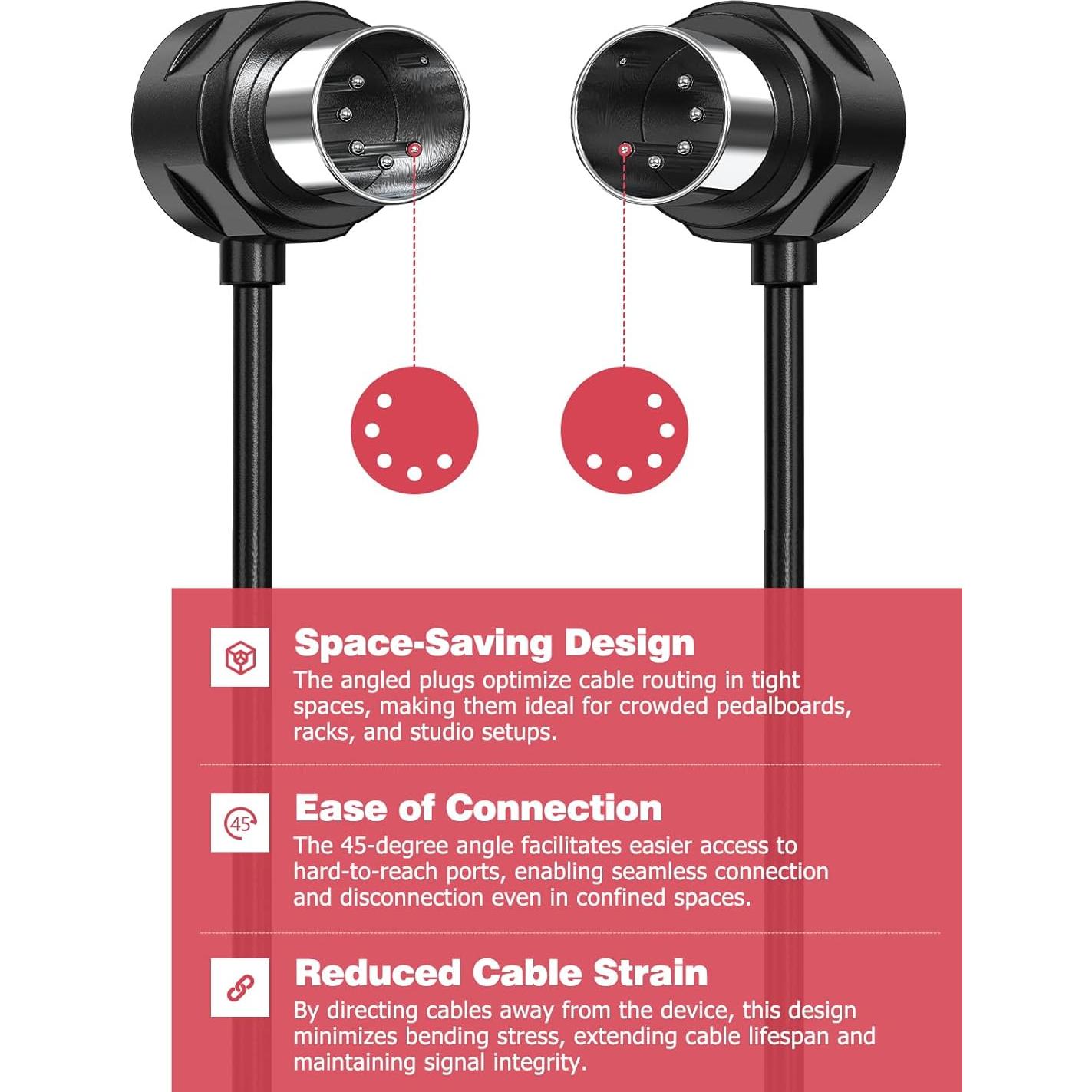 Cable MIDI 5-Pack 60 cm Mellbree 5-pin DIN ángulo 45°