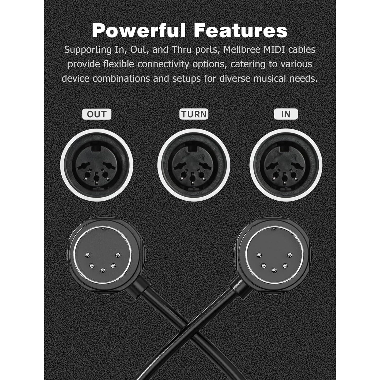 Cable MIDI 5-Pack 60 cm Mellbree 5-pin DIN ángulo 45°