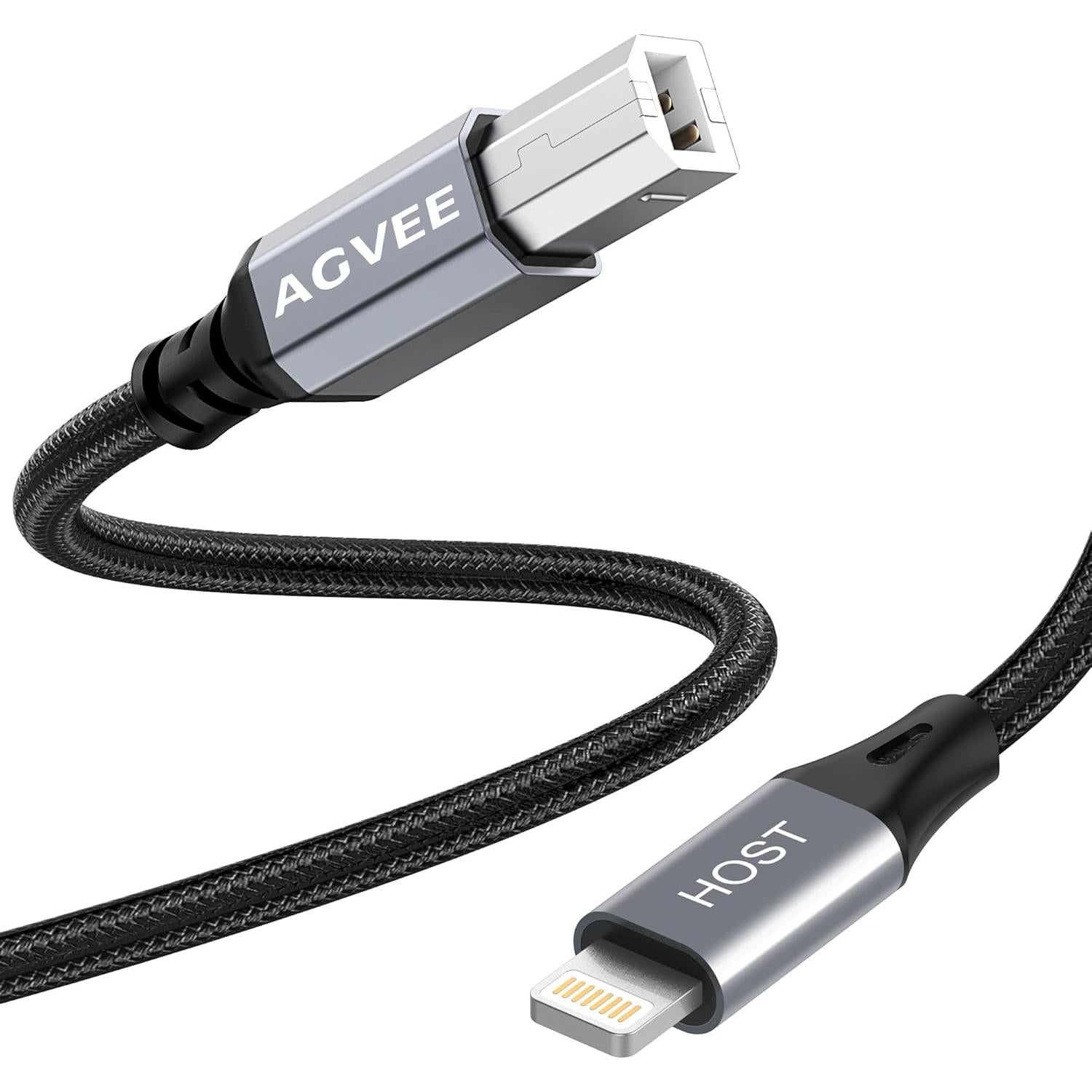 Cable MIDI USB Tipo-B AGVEE 1.5m Lightning OTG para iPhone