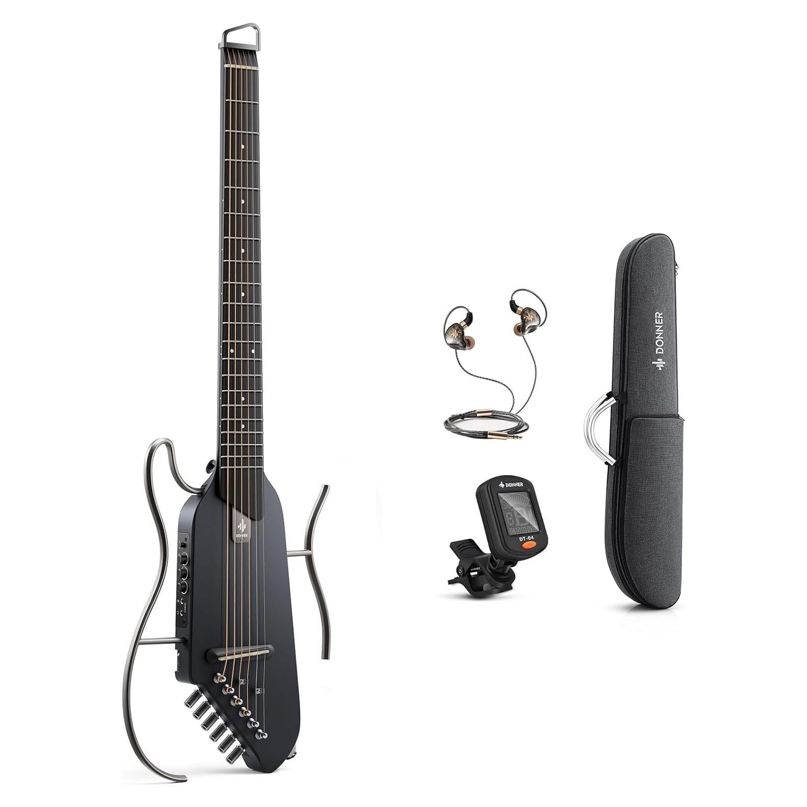 Guitarra Acústica Eléctrica Donner HUSH I Negra Portátil
