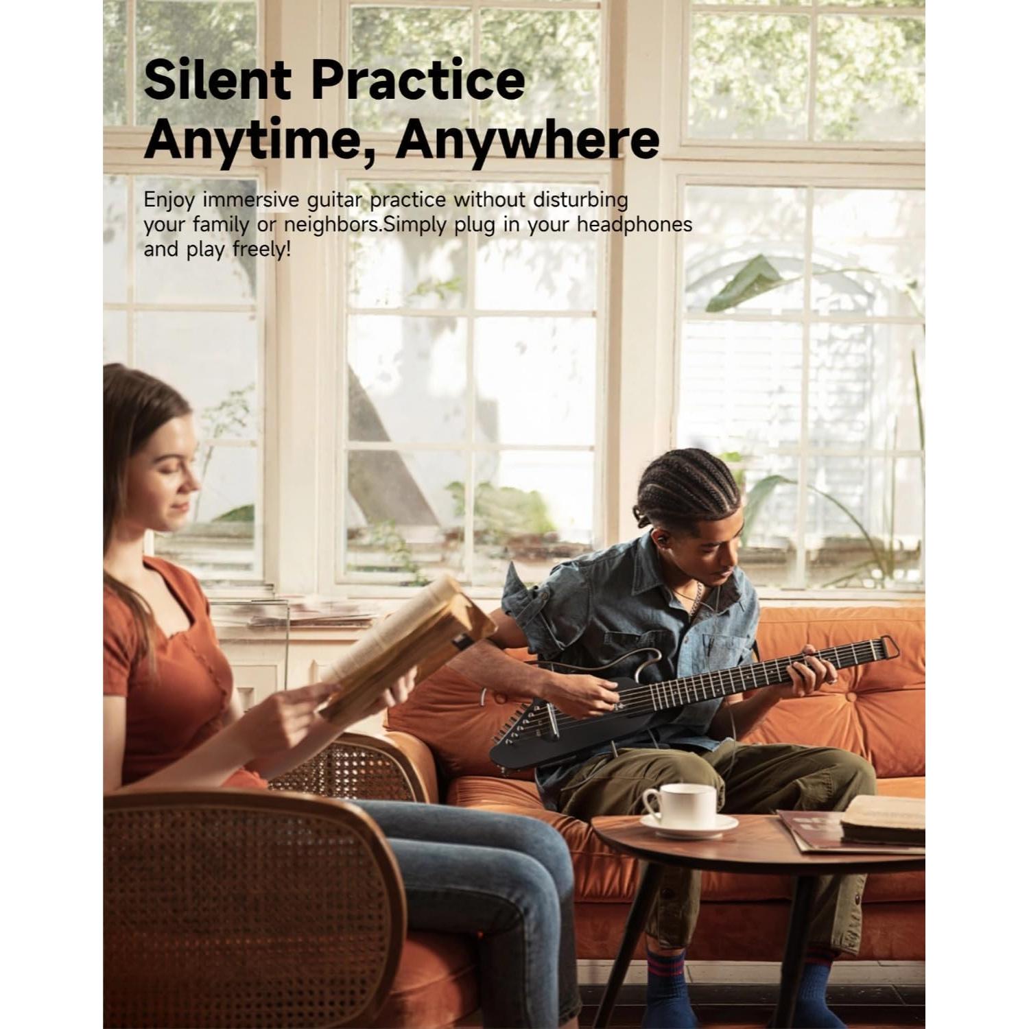 Guitarra Acústica Eléctrica Donner HUSH I Negra Portátil