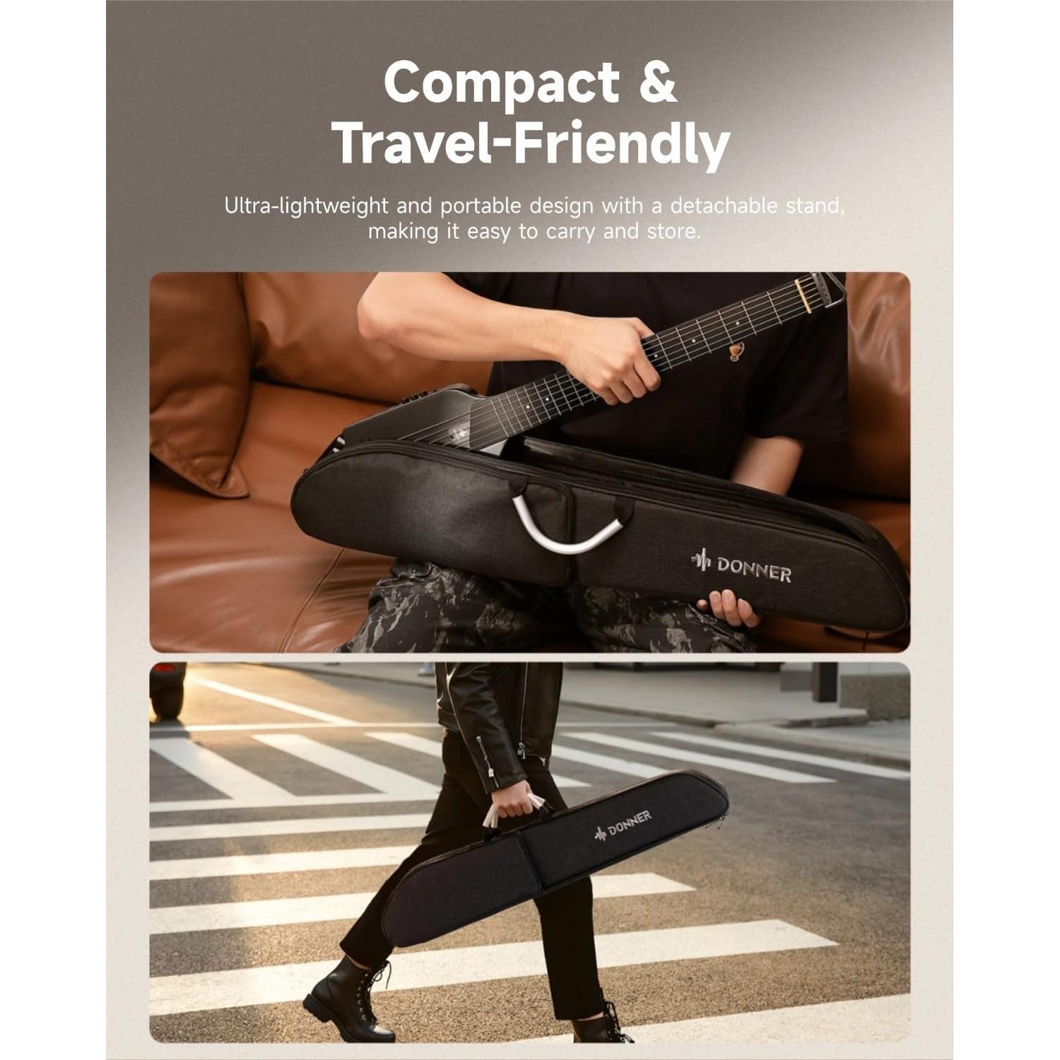Guitarra Acústica Eléctrica Donner HUSH I Negra Portátil
