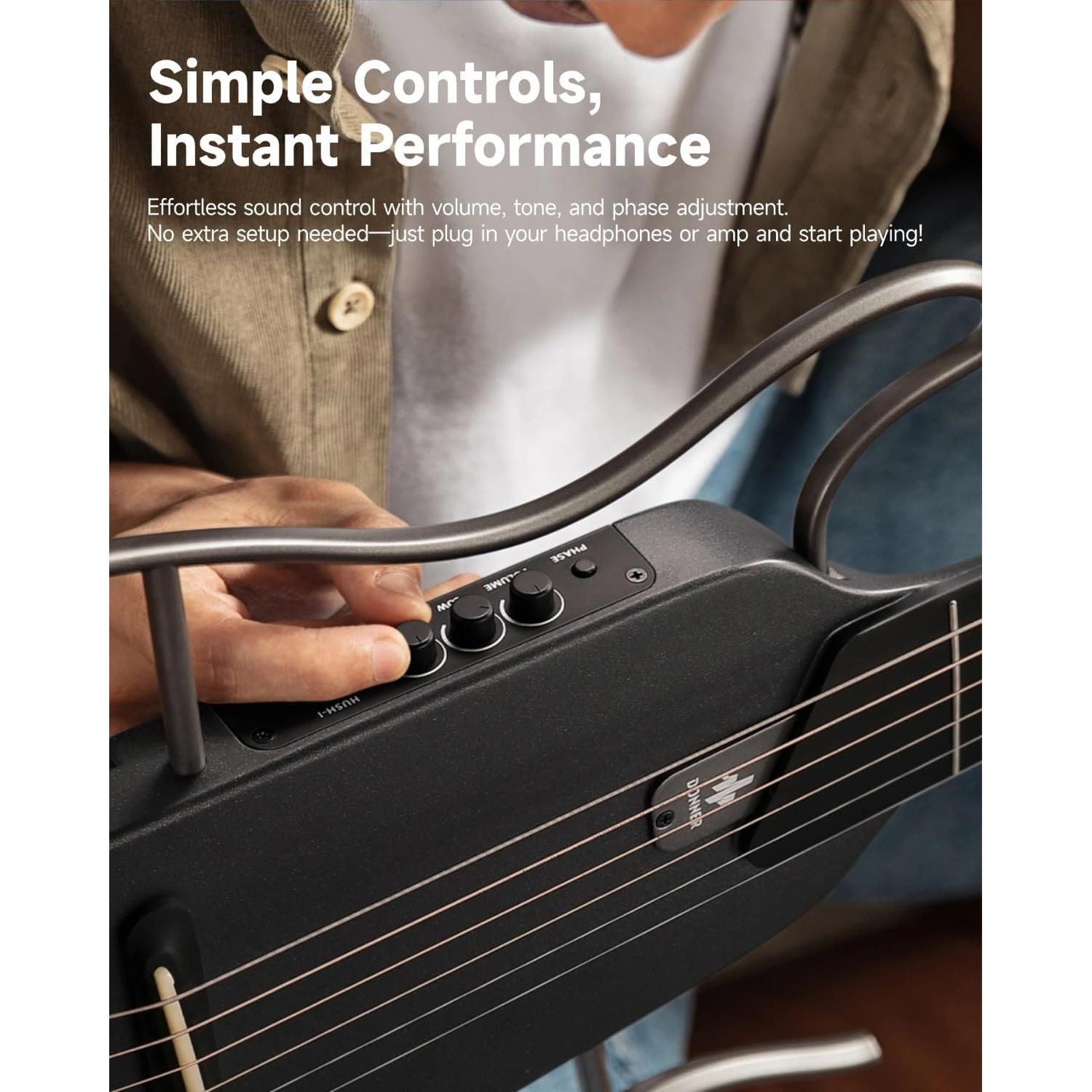 Guitarra Acústica Eléctrica Donner HUSH I Negra Portátil