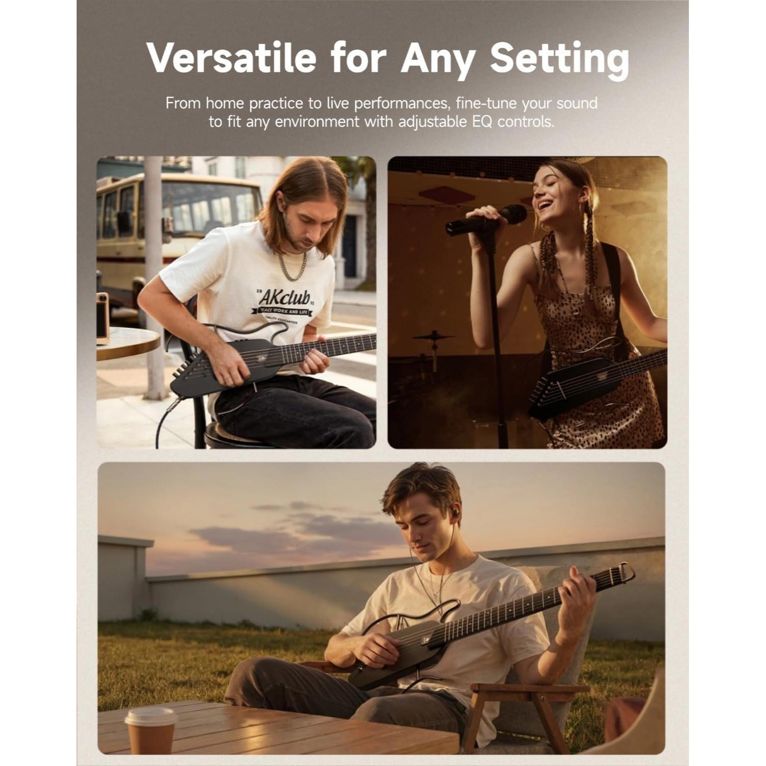 Guitarra Acústica Eléctrica Donner HUSH I Negra Portátil