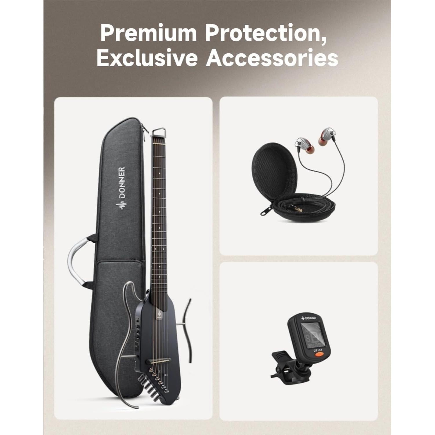 Guitarra Acústica Eléctrica Donner HUSH I Negra Portátil