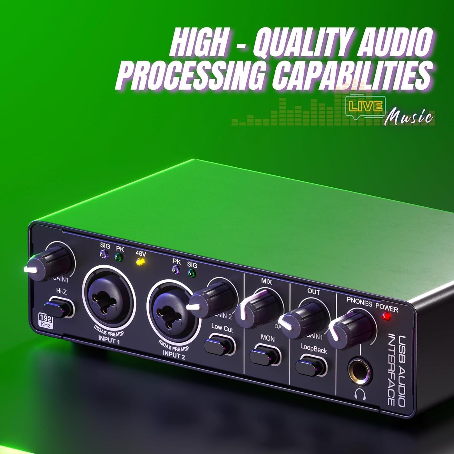 Interfaz de Audio USB MD-22 24Bit 192kHz 2x2 con Phantom