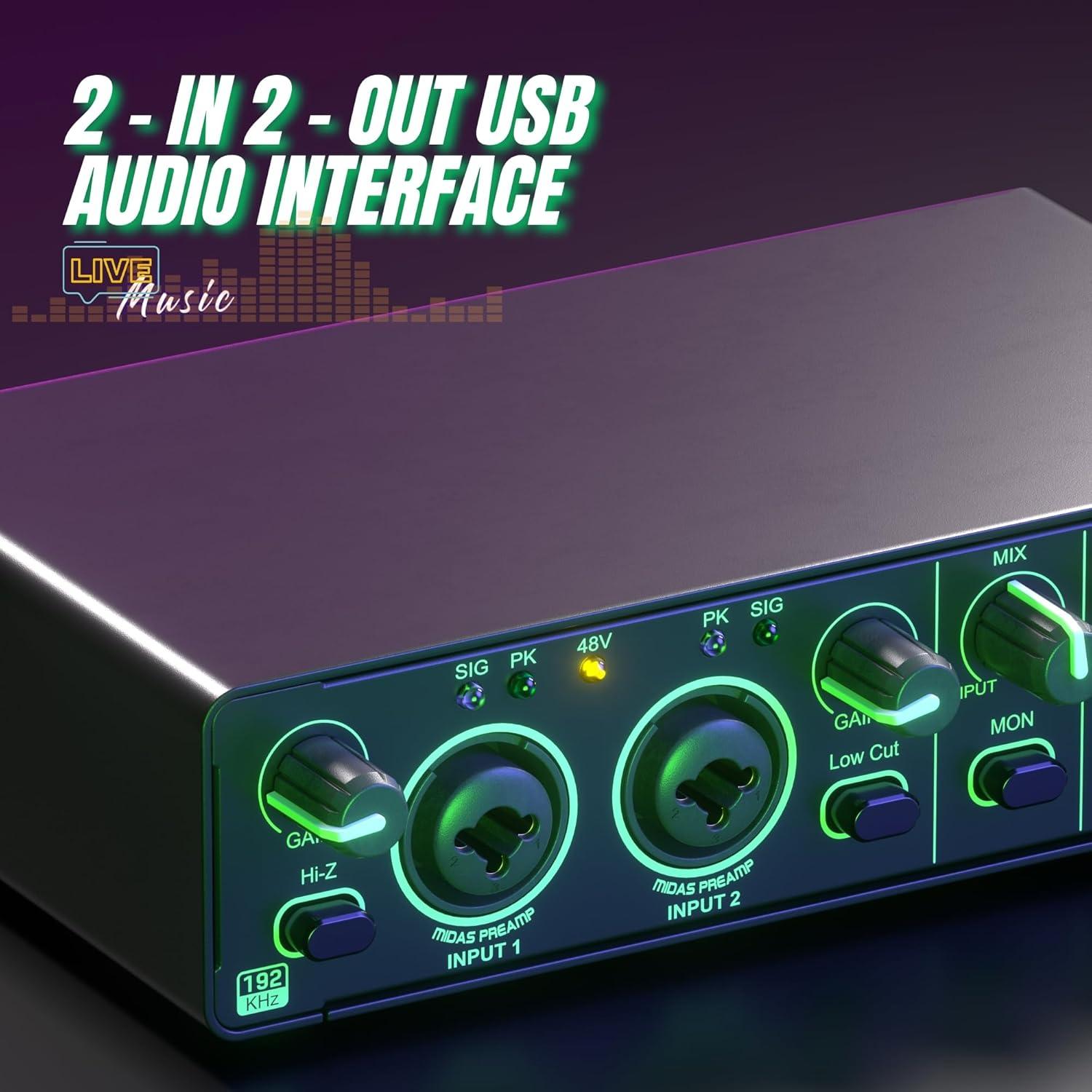 Interfaz de Audio USB MD-22 24Bit 192kHz 2x2 con Phantom