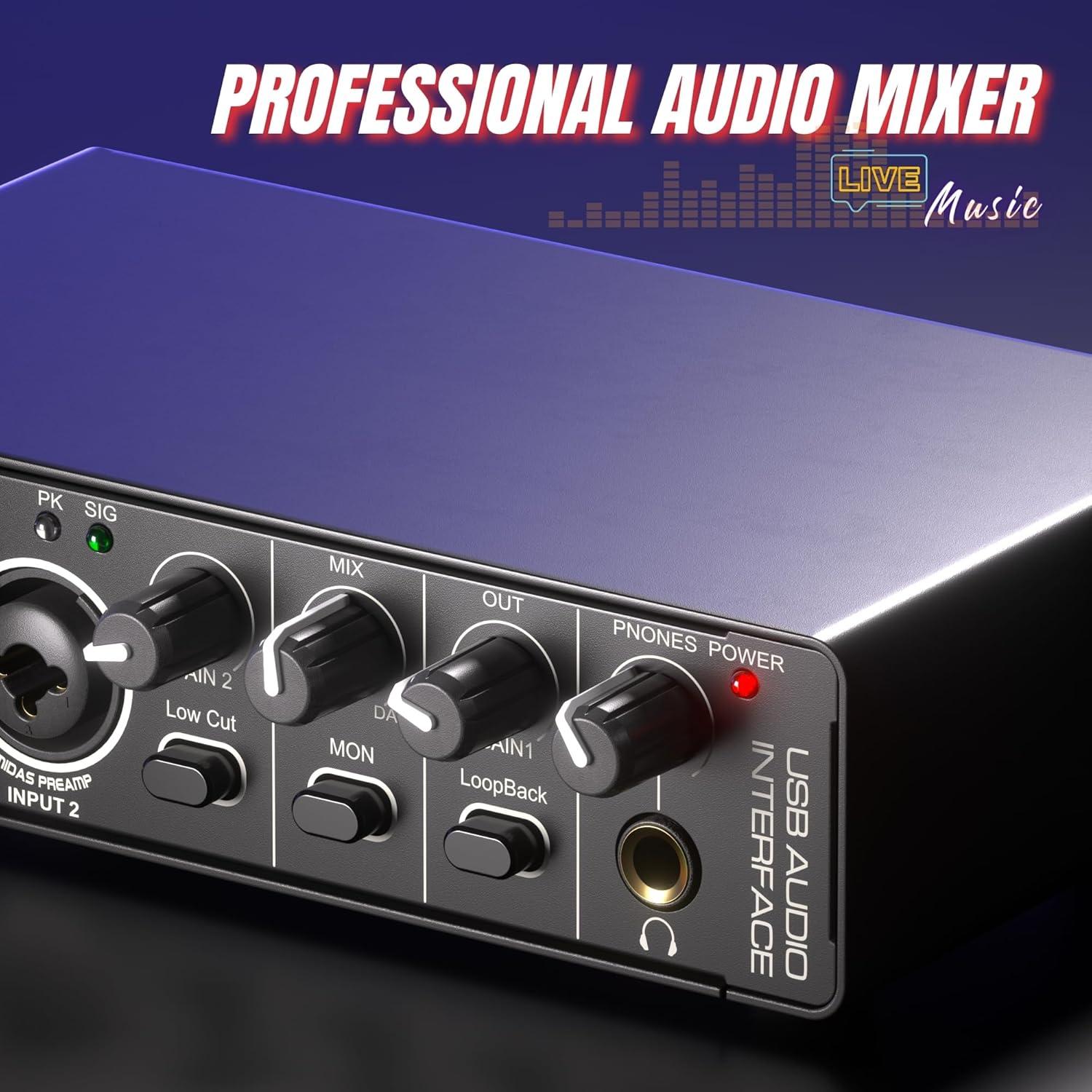 Interfaz de Audio USB MD-22 24Bit 192kHz 2x2 con Phantom