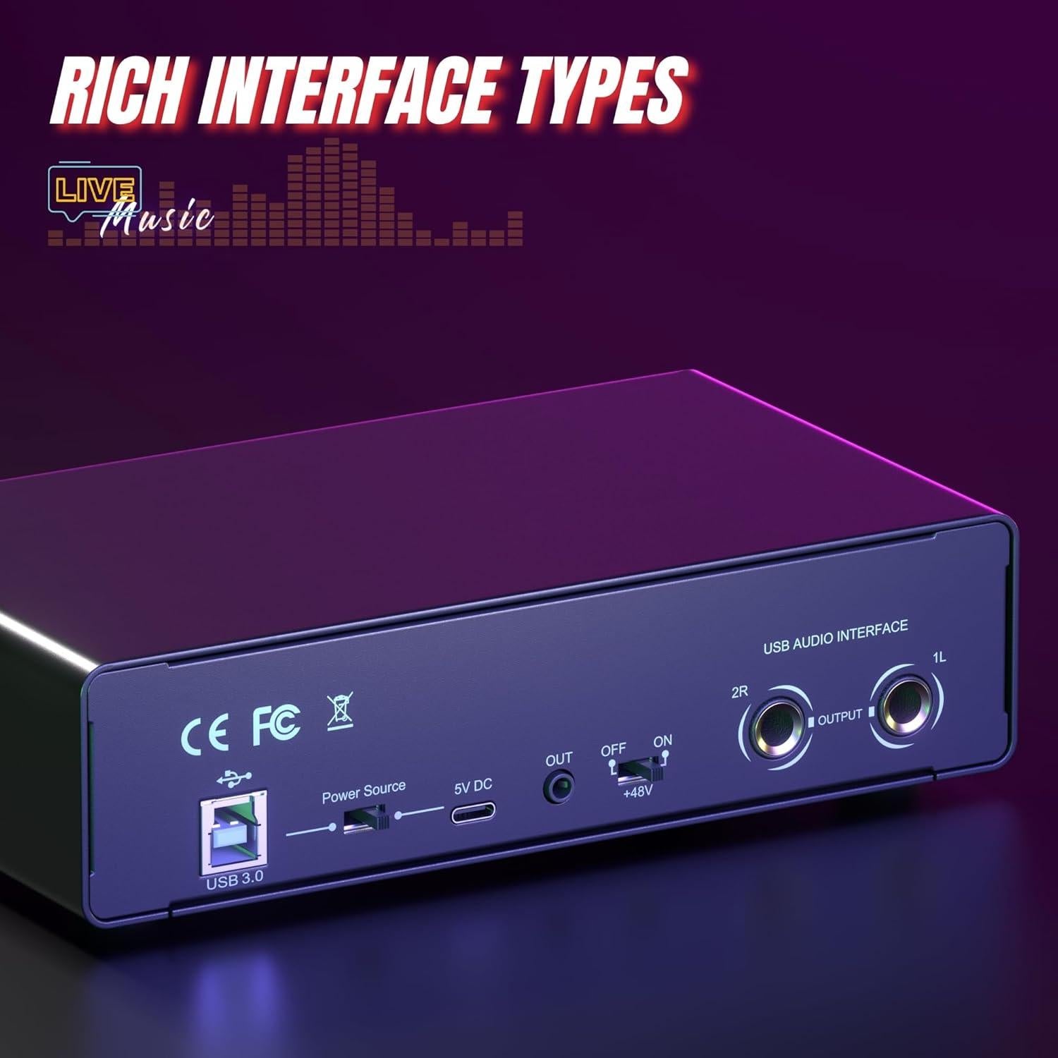 Interfaz de Audio USB MD-22 24Bit 192kHz 2x2 con Phantom