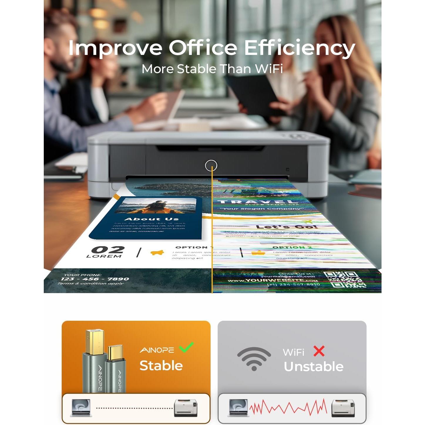 Cable USB C a USB B AINOPE 2m Alta Velocidad Gris