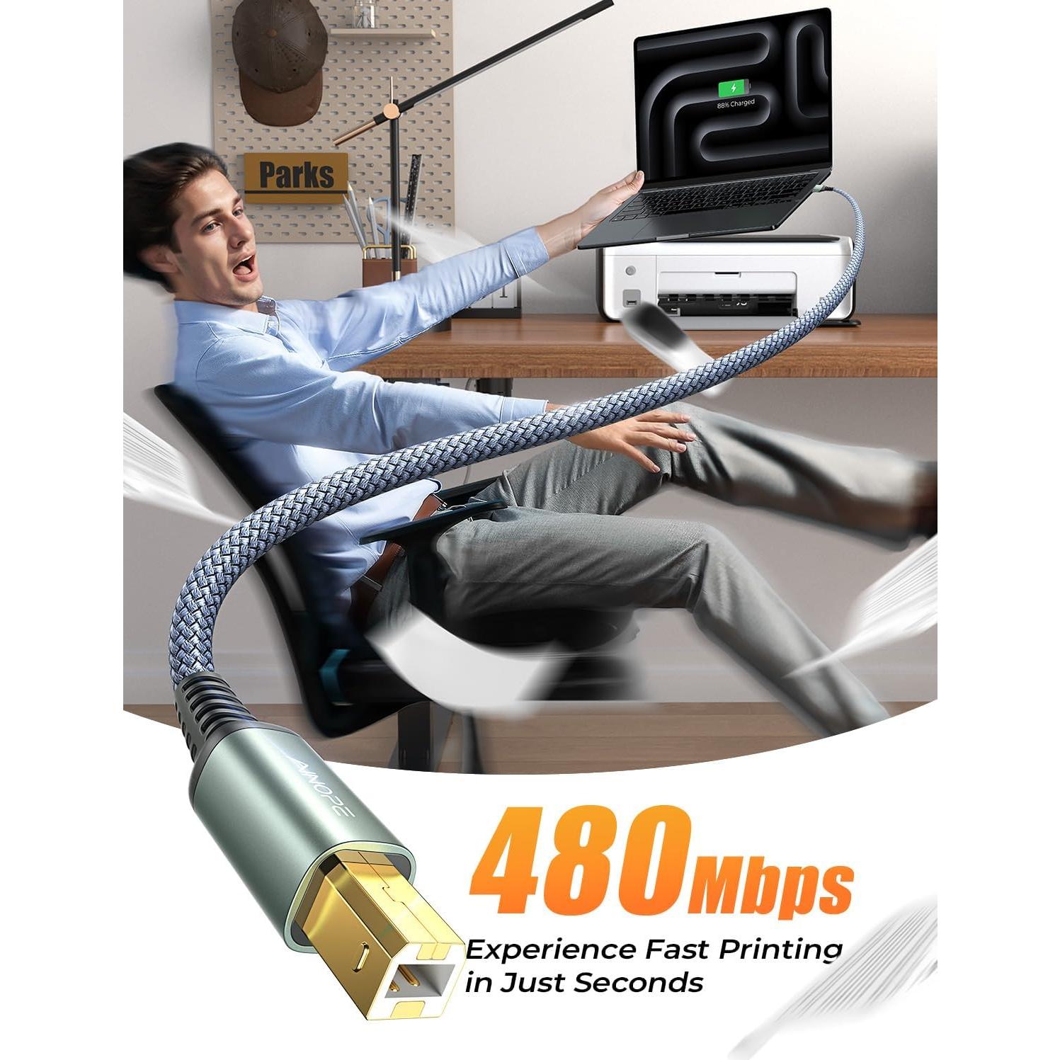 Cable USB C a USB B AINOPE 2m Alta Velocidad Gris