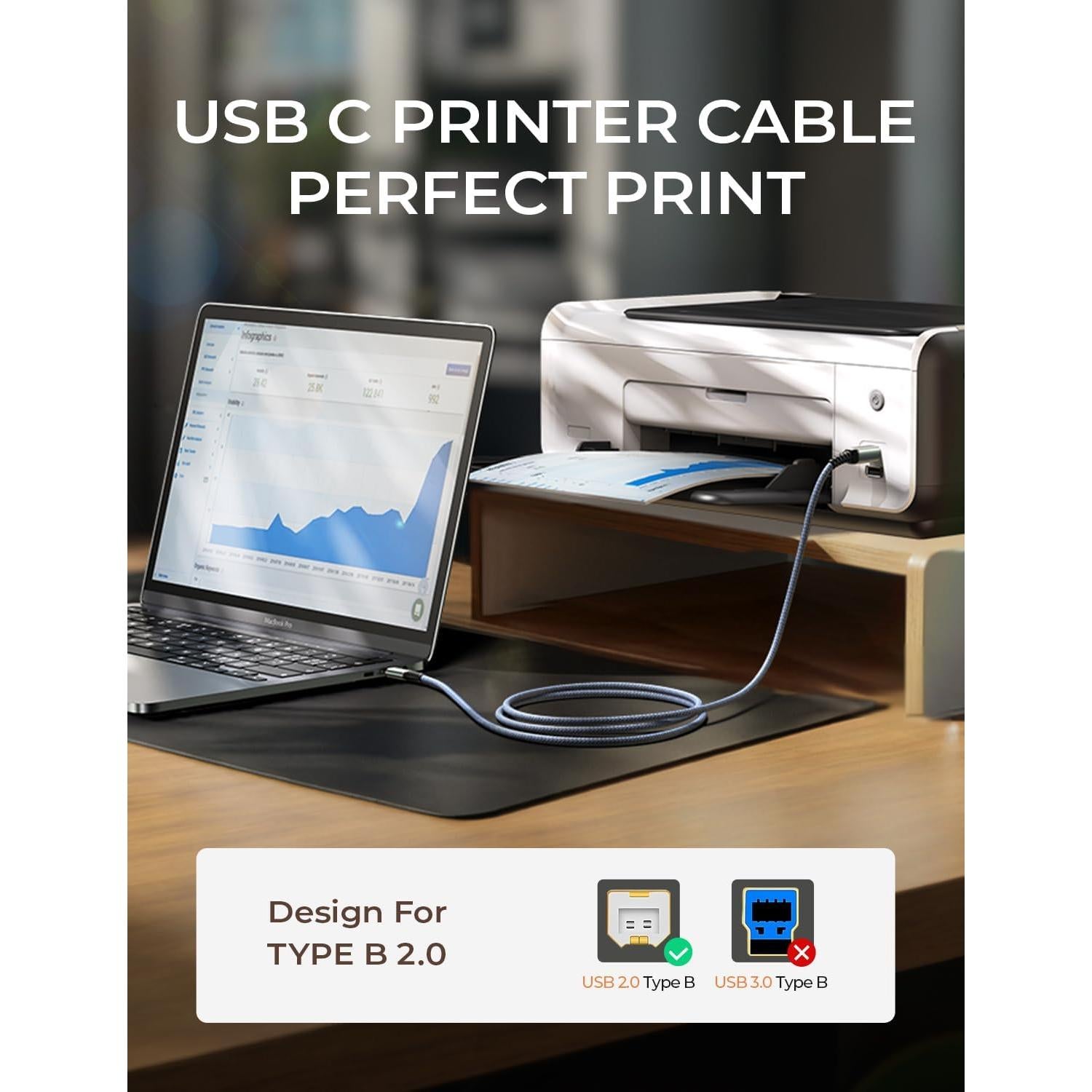 Cable USB C a USB B AINOPE 2m Alta Velocidad Gris