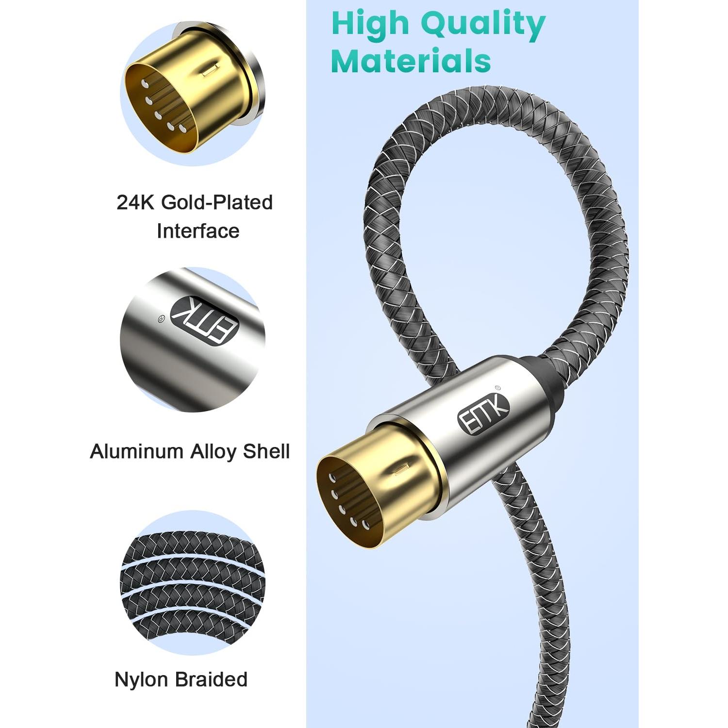 Cable MIDI 5 Pines EMK Trenzado 2M - Conectores Niquelados