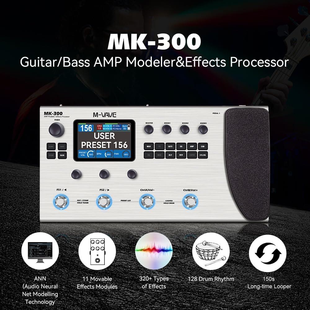 Procesador de Efectos M-VAVE MK-300 para Guitarra 320+ Efectos