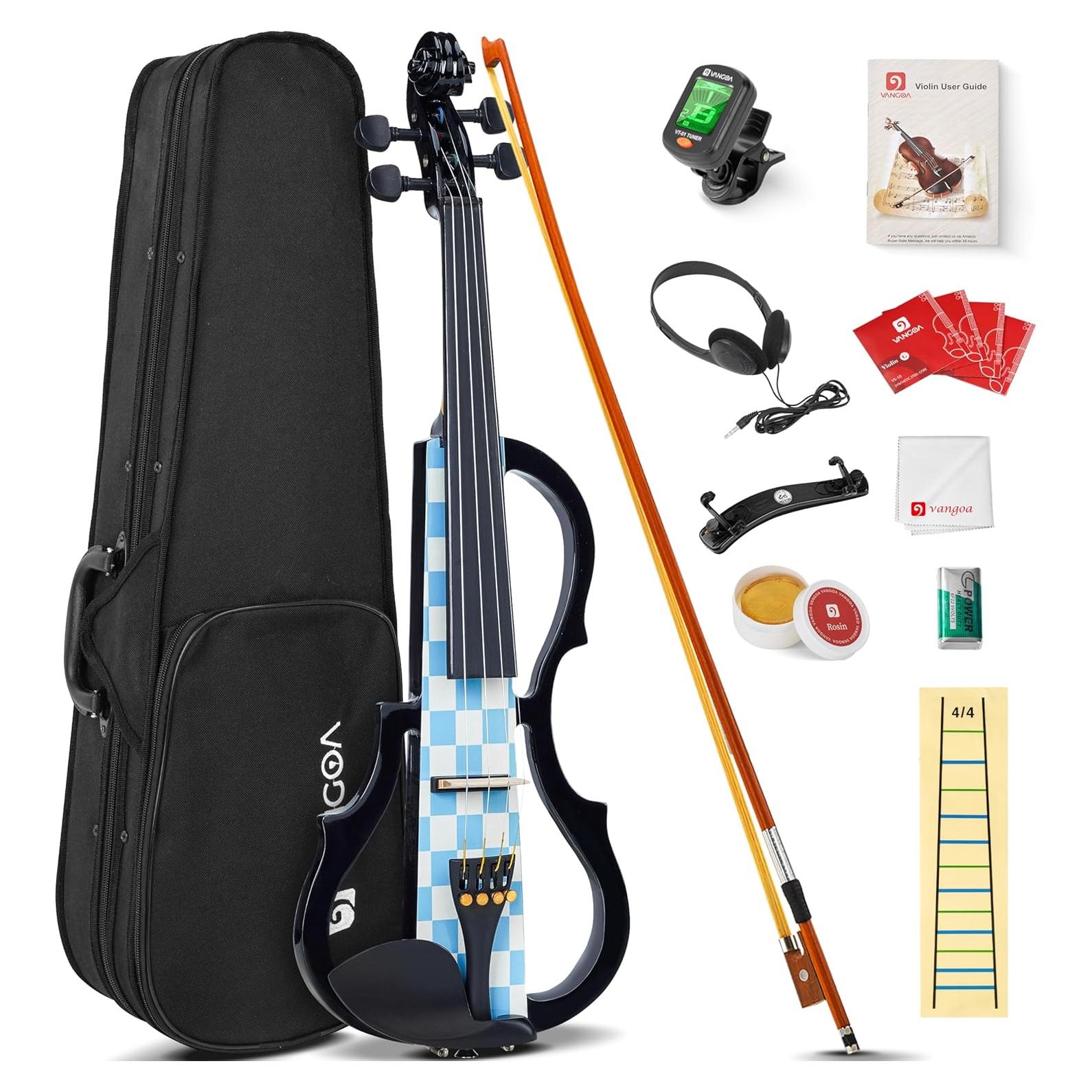 Vangoa Violín Eléctrico 4/4 Silencioso para Principiantes Azul