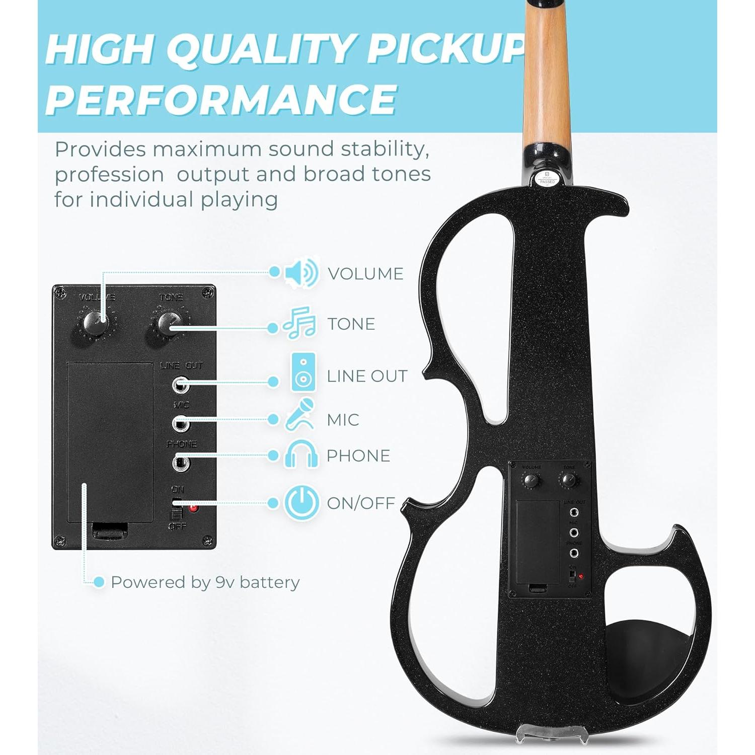 Vangoa Violín Eléctrico 4/4 Silencioso para Principiantes Azul