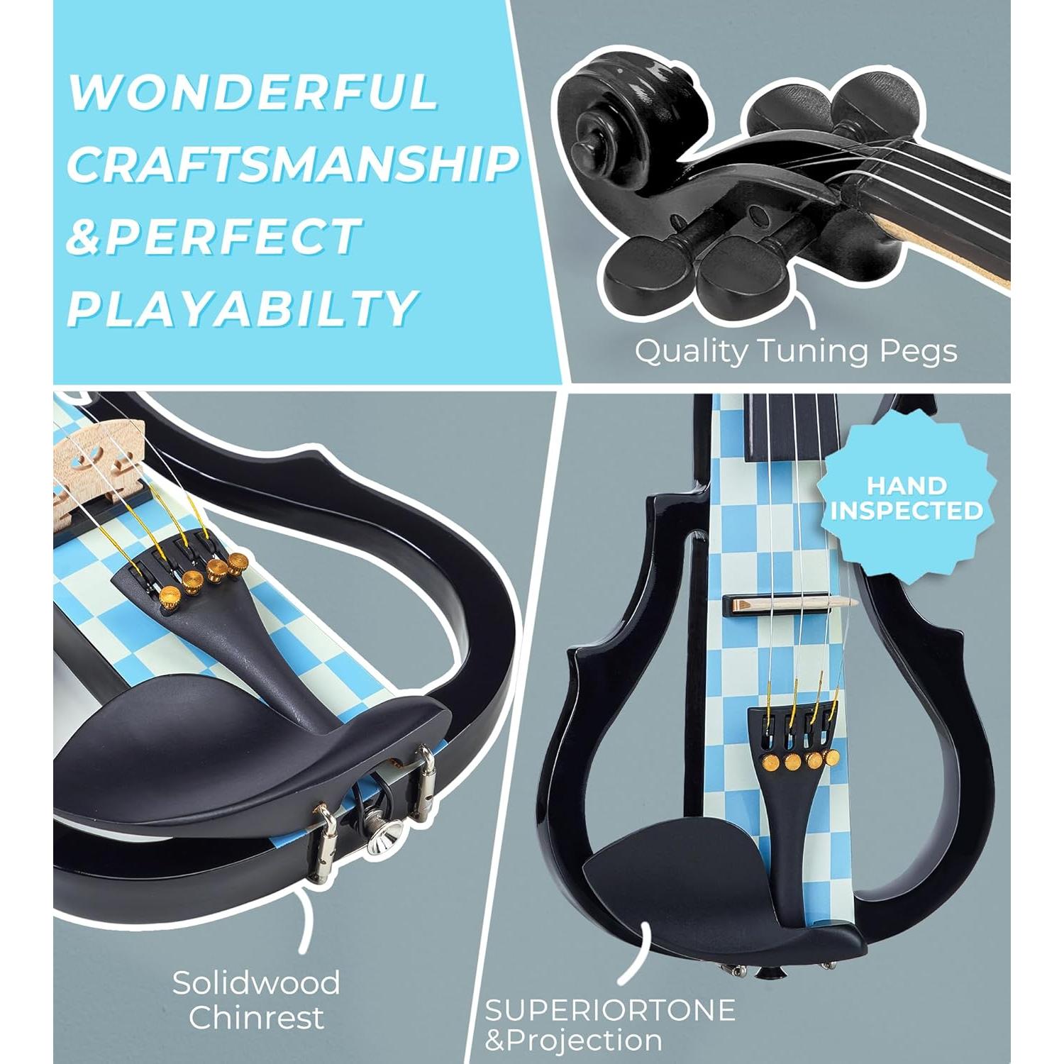 Vangoa Violín Eléctrico 4/4 Silencioso para Principiantes Azul