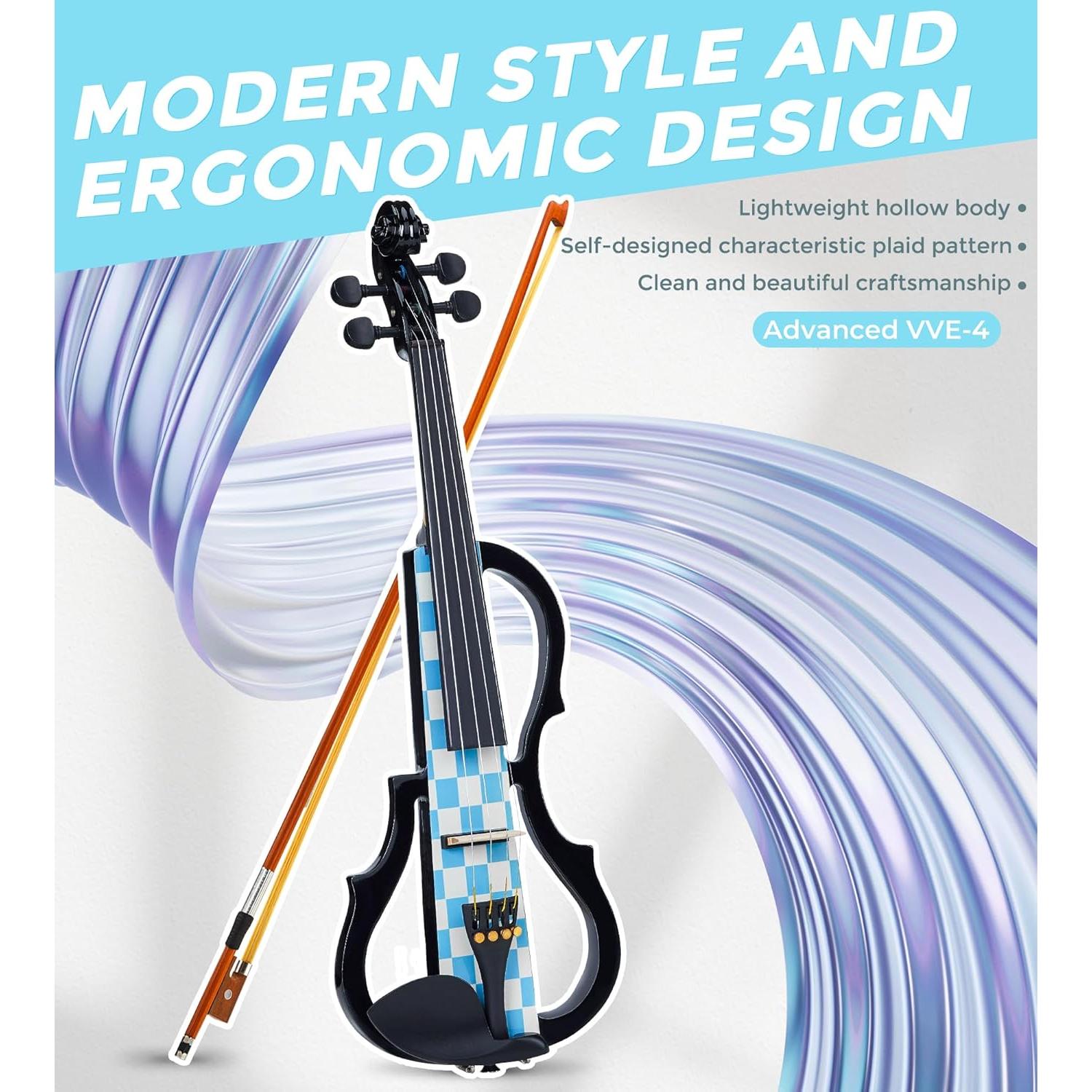 Vangoa Violín Eléctrico 4/4 Silencioso para Principiantes Azul