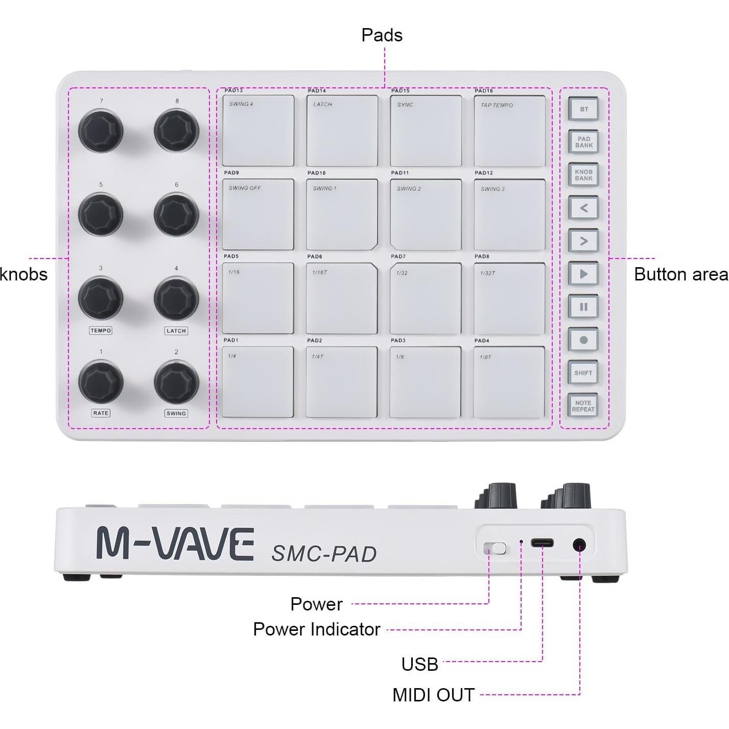 Controlador MIDI Summina Pad 16 Pads RGB Conexión BT 0.68 kg