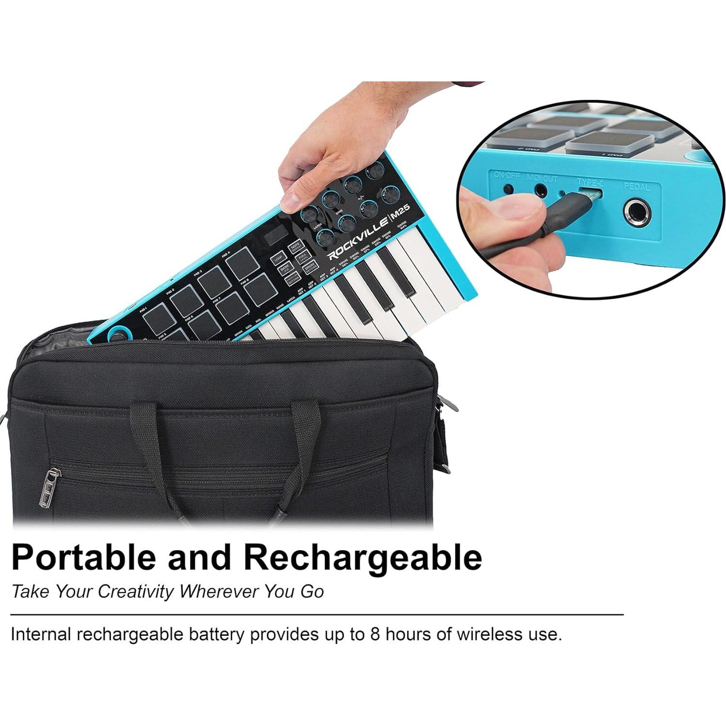 Controlador MIDI Inalámbrico Rockville M25 25 Teclas Bluetooth