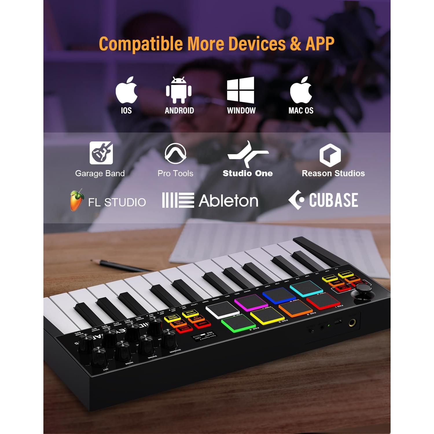 Controlador MIDI OYAYO 25 Teclas Recargable con Pads RGB
