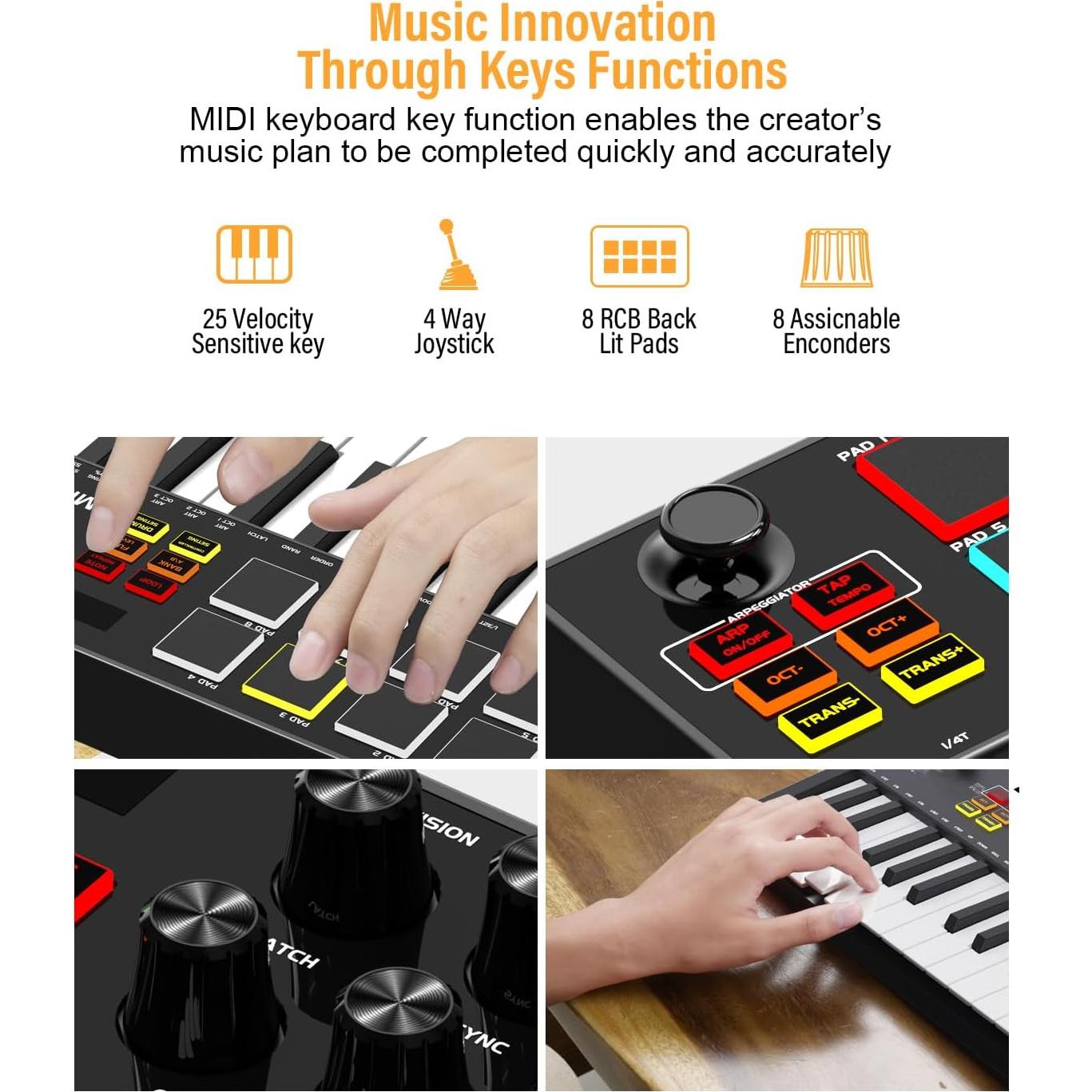 Controlador MIDI OYAYO 25 Teclas Recargable con Pads RGB