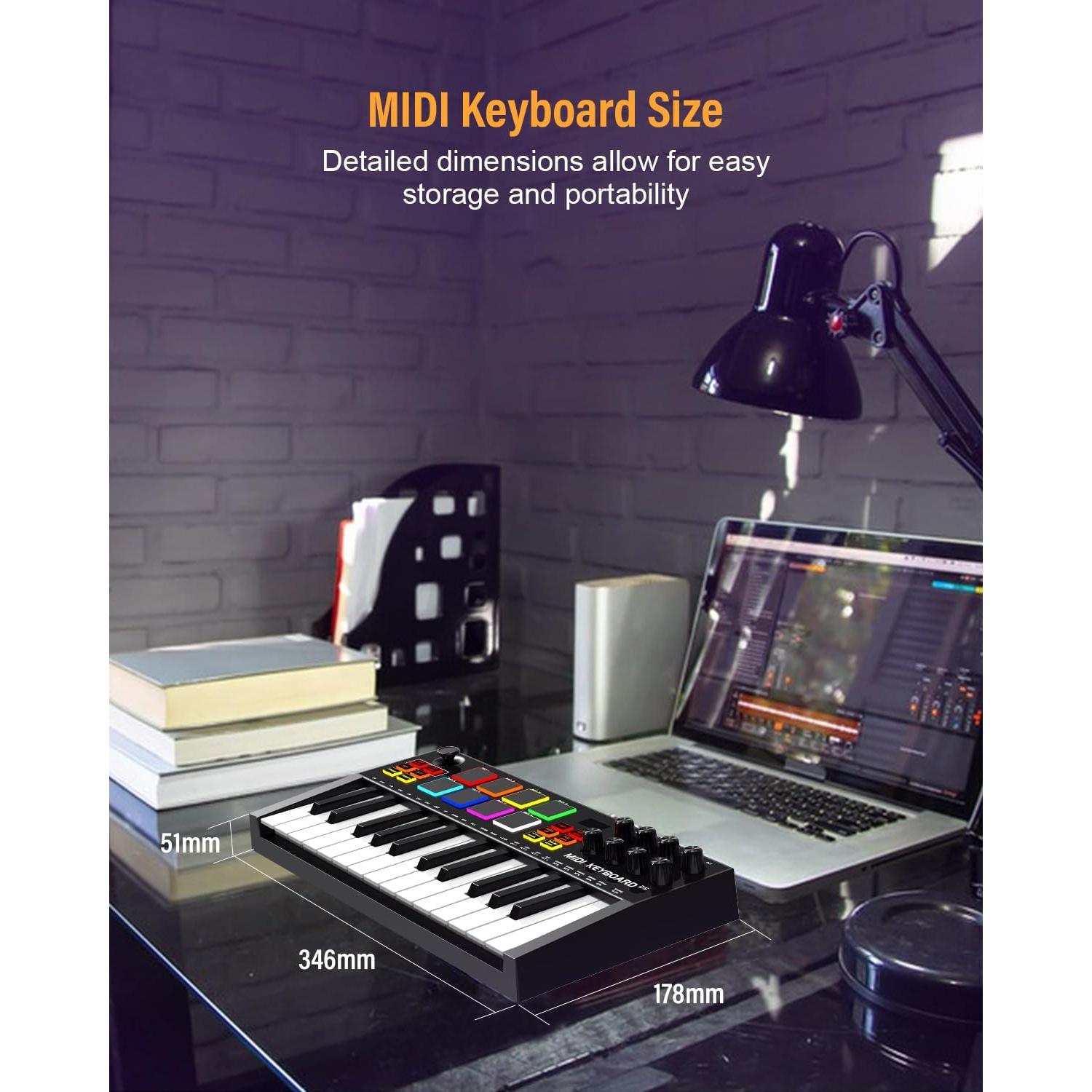 Controlador MIDI OYAYO 25 Teclas Recargable con Pads RGB