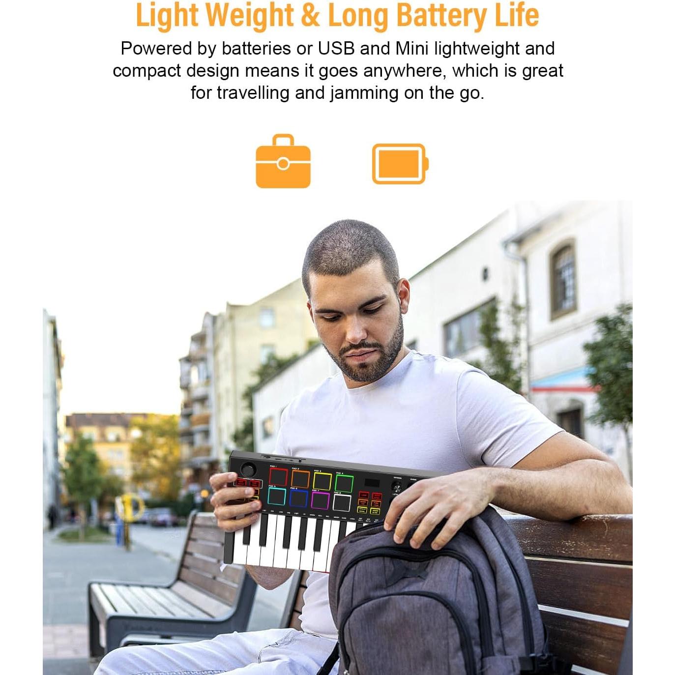 Controlador MIDI OYAYO 25 Teclas Recargable con Pads RGB