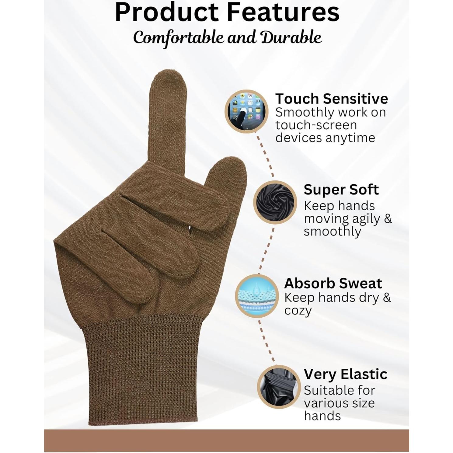 Guantes Táctiles para Piano Unisex - Absorbentes de Sudor, Marrón Talla M