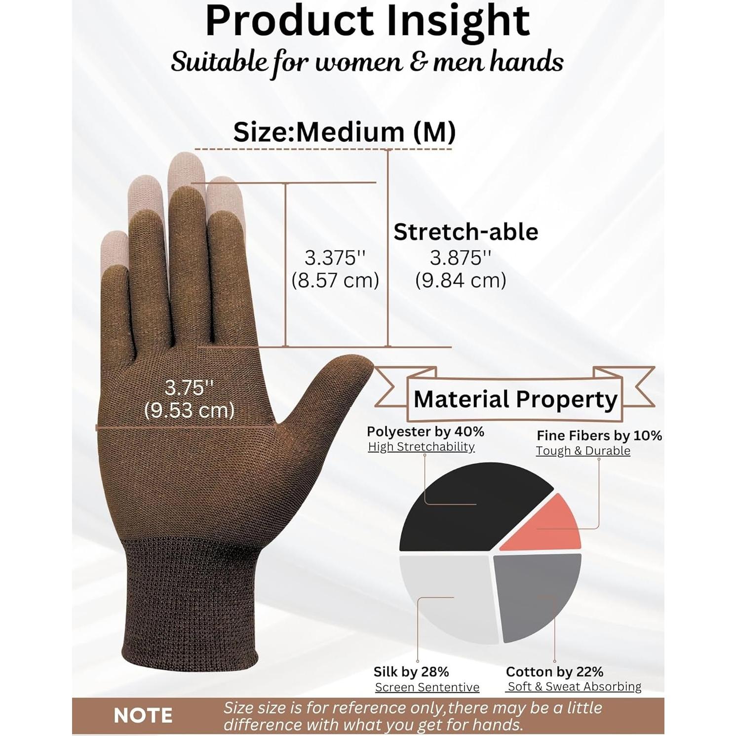 Guantes Táctiles para Piano Unisex - Absorbentes de Sudor, Marrón Talla M