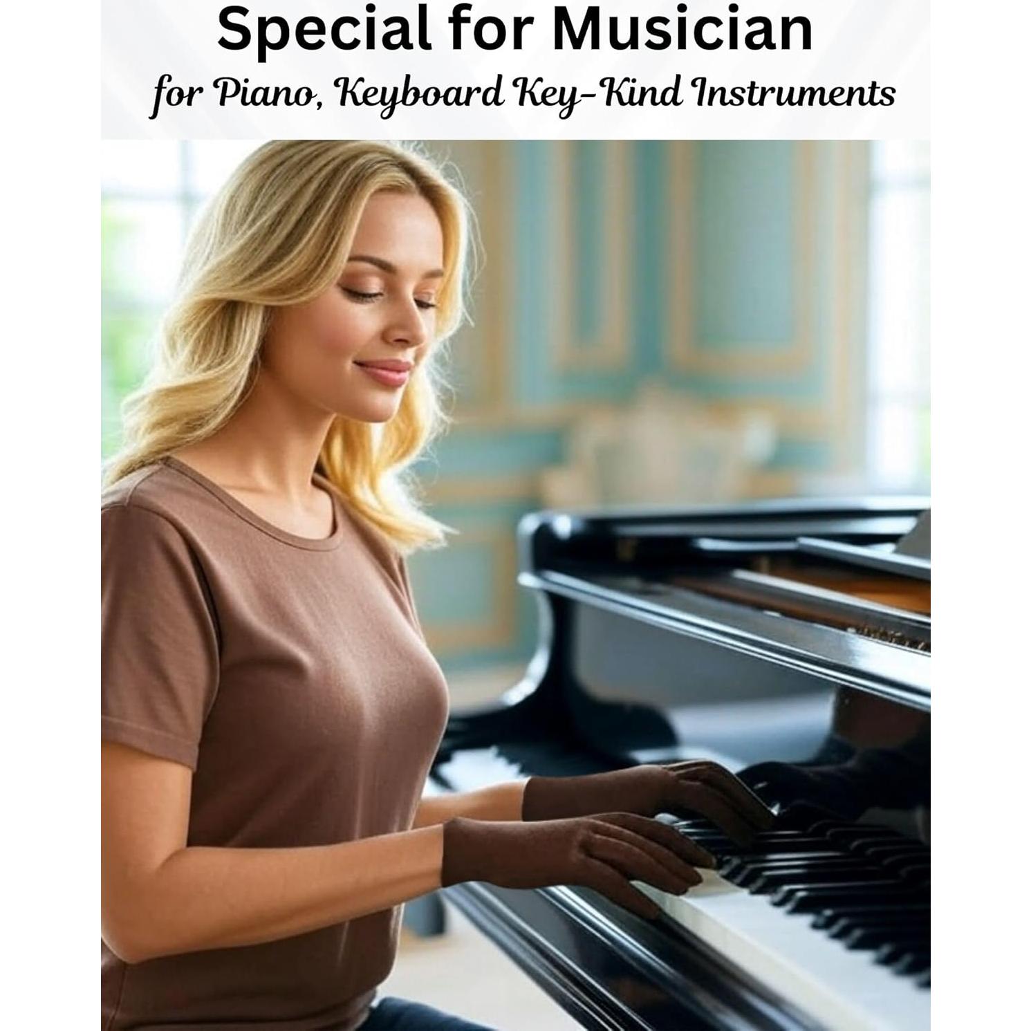 Guantes Táctiles para Piano Unisex - Absorbentes de Sudor, Marrón Talla M