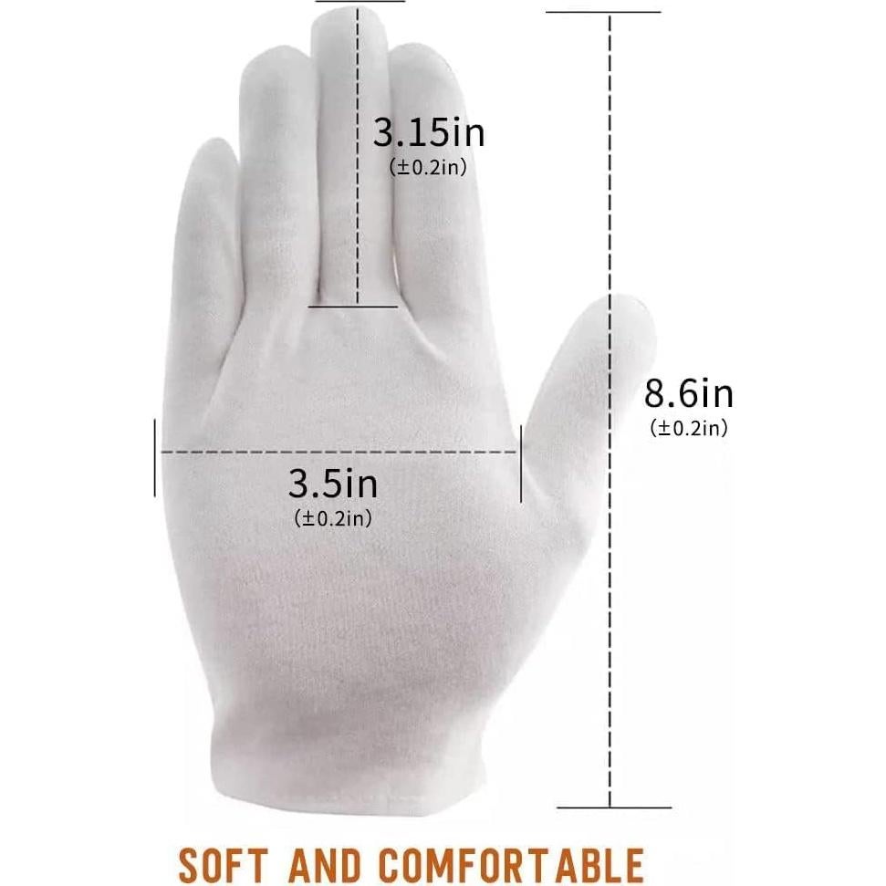 Guantes de Algodón Blancos ADOPLX 24 Pcs Talla Mediana