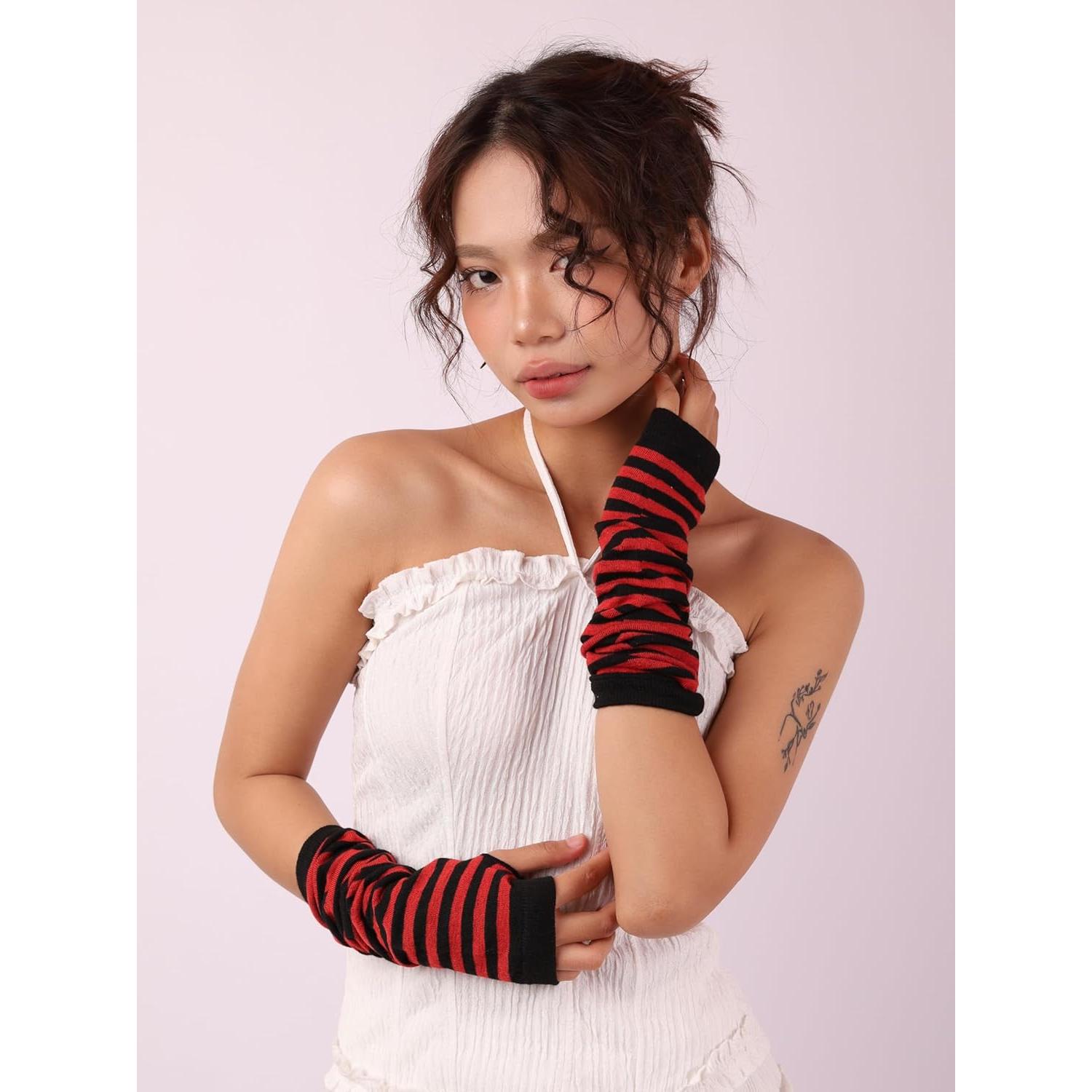 Guantes sin Dedos Sacina para Mujeres - Calentadores de Brazo Emo Punk