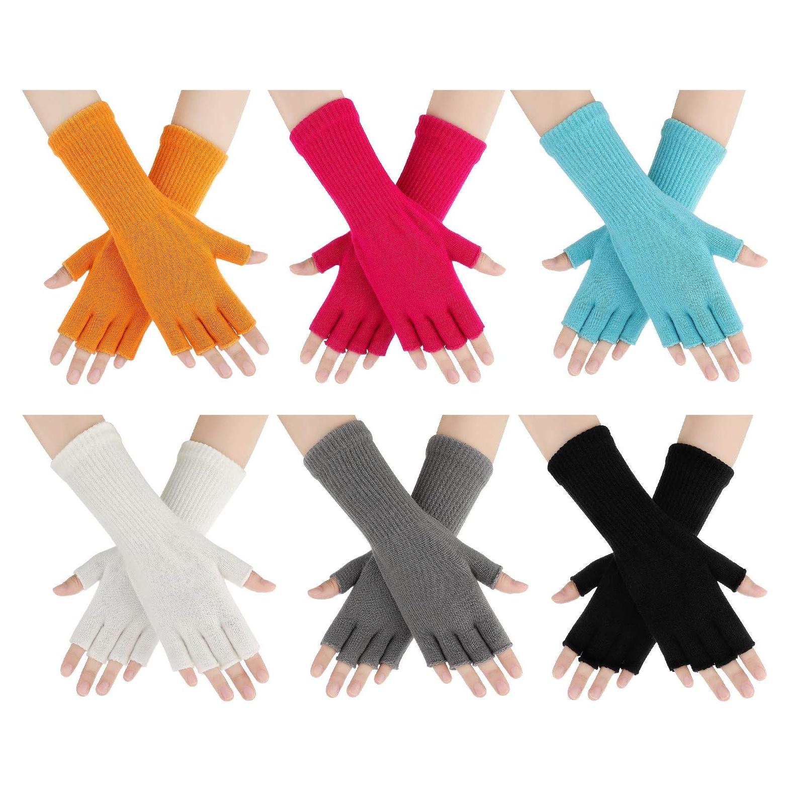 6 Pares Guantes Unisex Sin Dedos Cálidos de Tejido Elástico