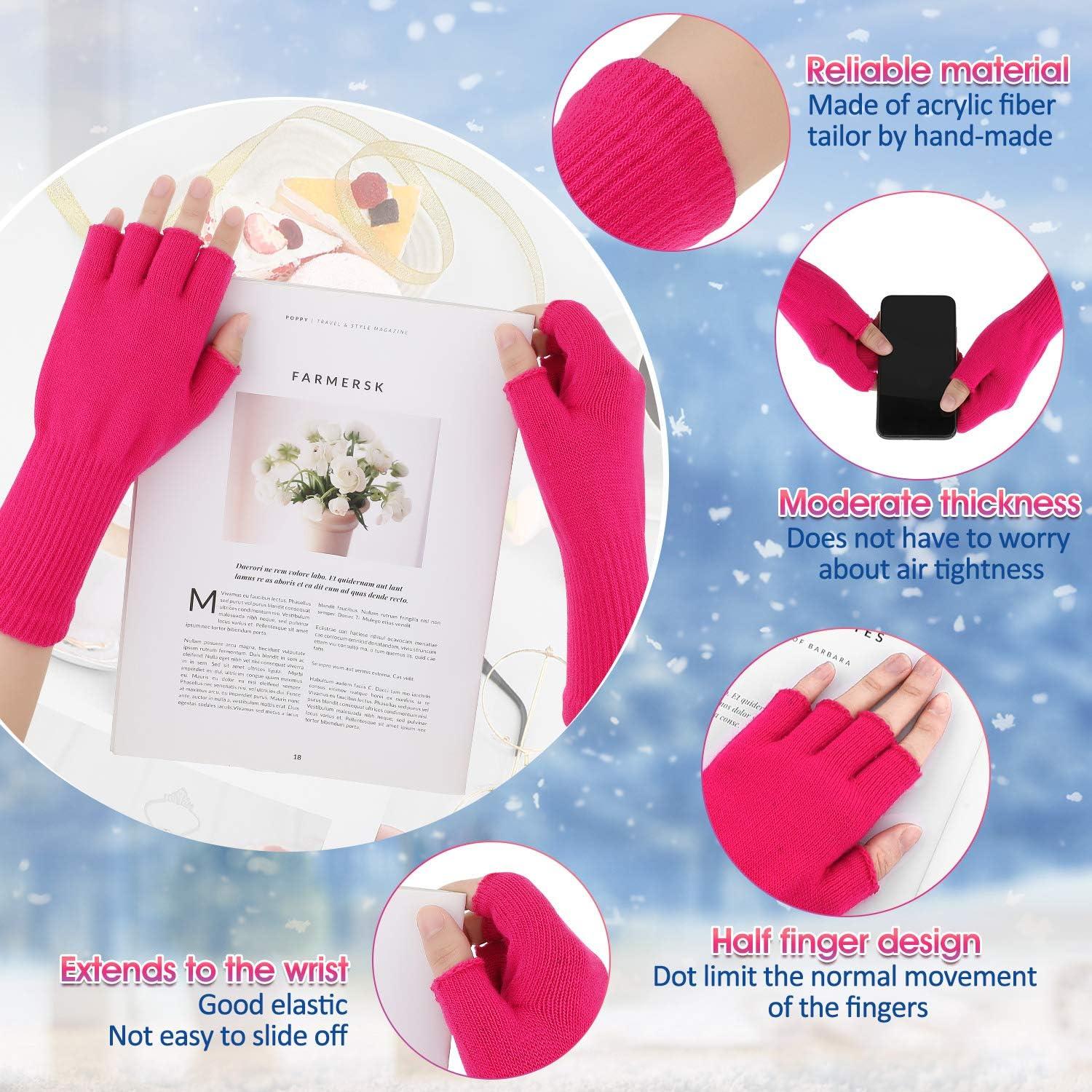 6 Pares Guantes Unisex Sin Dedos Cálidos de Tejido Elástico