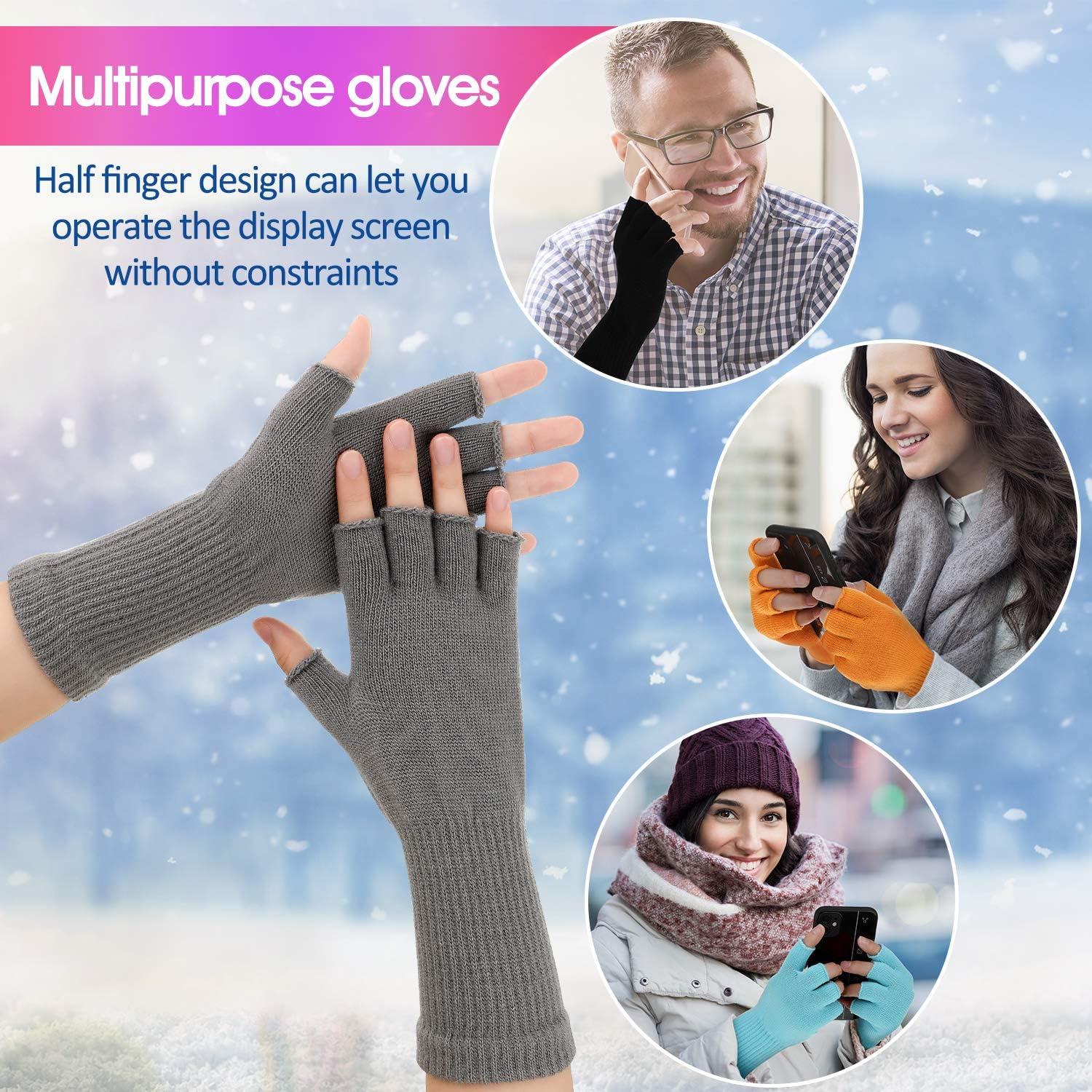 6 Pares Guantes Unisex Sin Dedos Cálidos de Tejido Elástico
