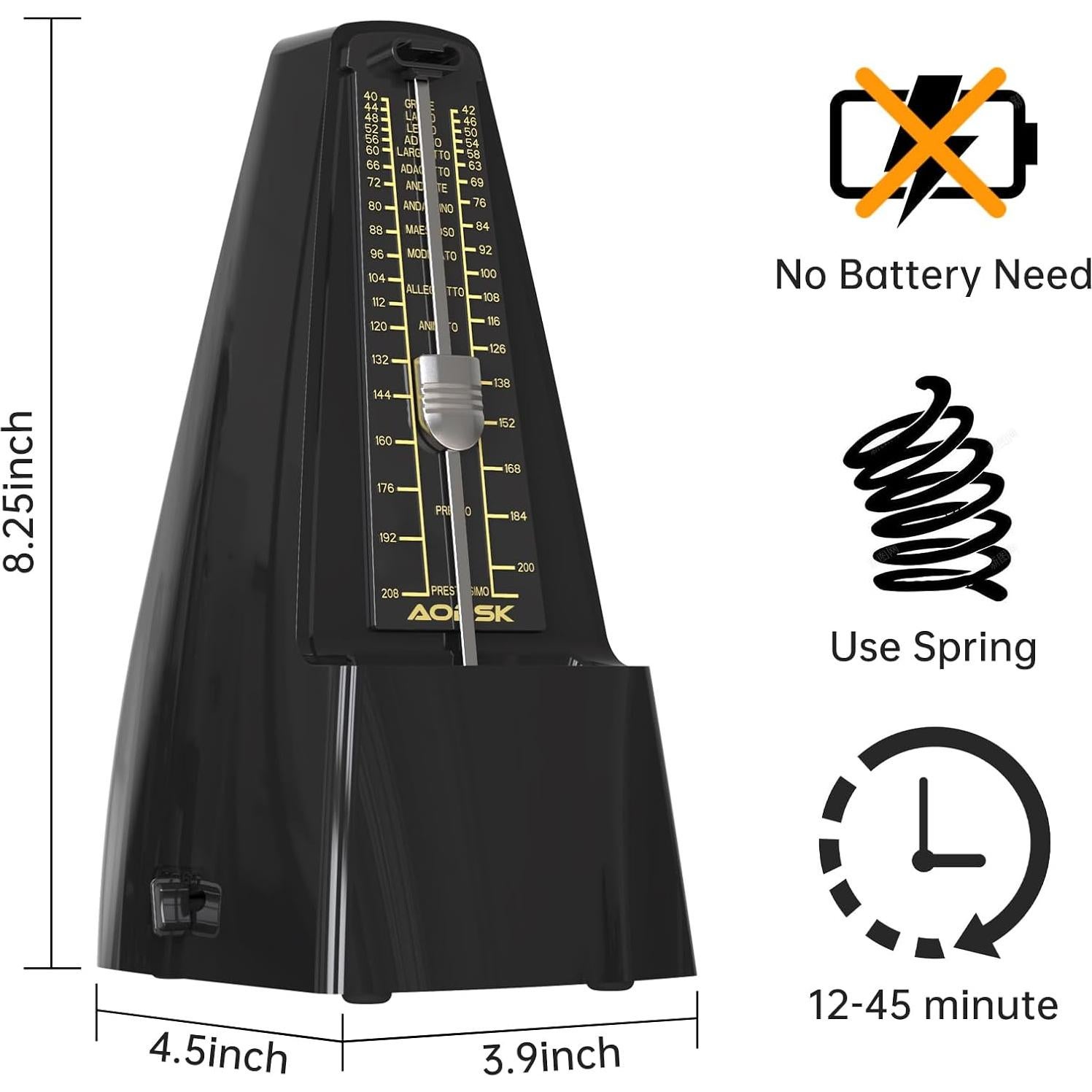 Metrónomo Mecánico AODSK Negro Universal para Instrumentos