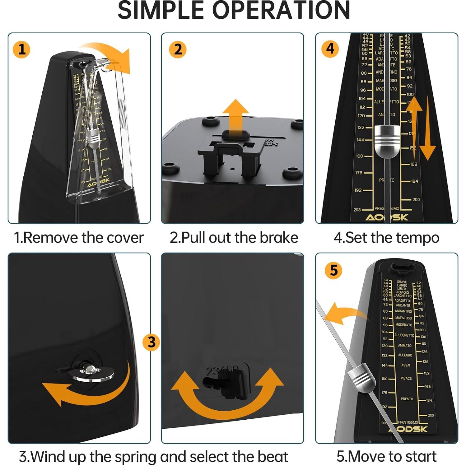 Metrónomo Mecánico AODSK Negro Universal para Instrumentos