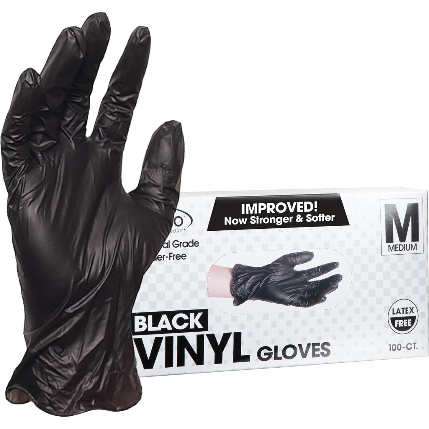 Guantes de Vinilo Desechables ForPro Negros Medianos 100 Unidades