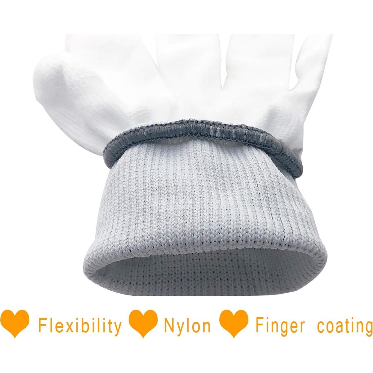 Guantes de Nylon Blanco Antideslizantes FANGULU - 10 Pares