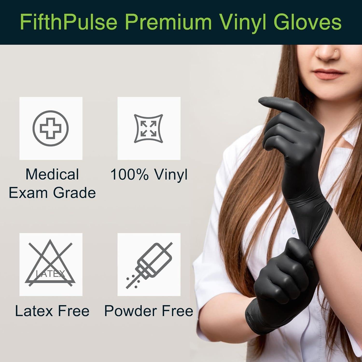 Guantes Desechables de Vinilo FifthPulse - Negros - 50 Unidades