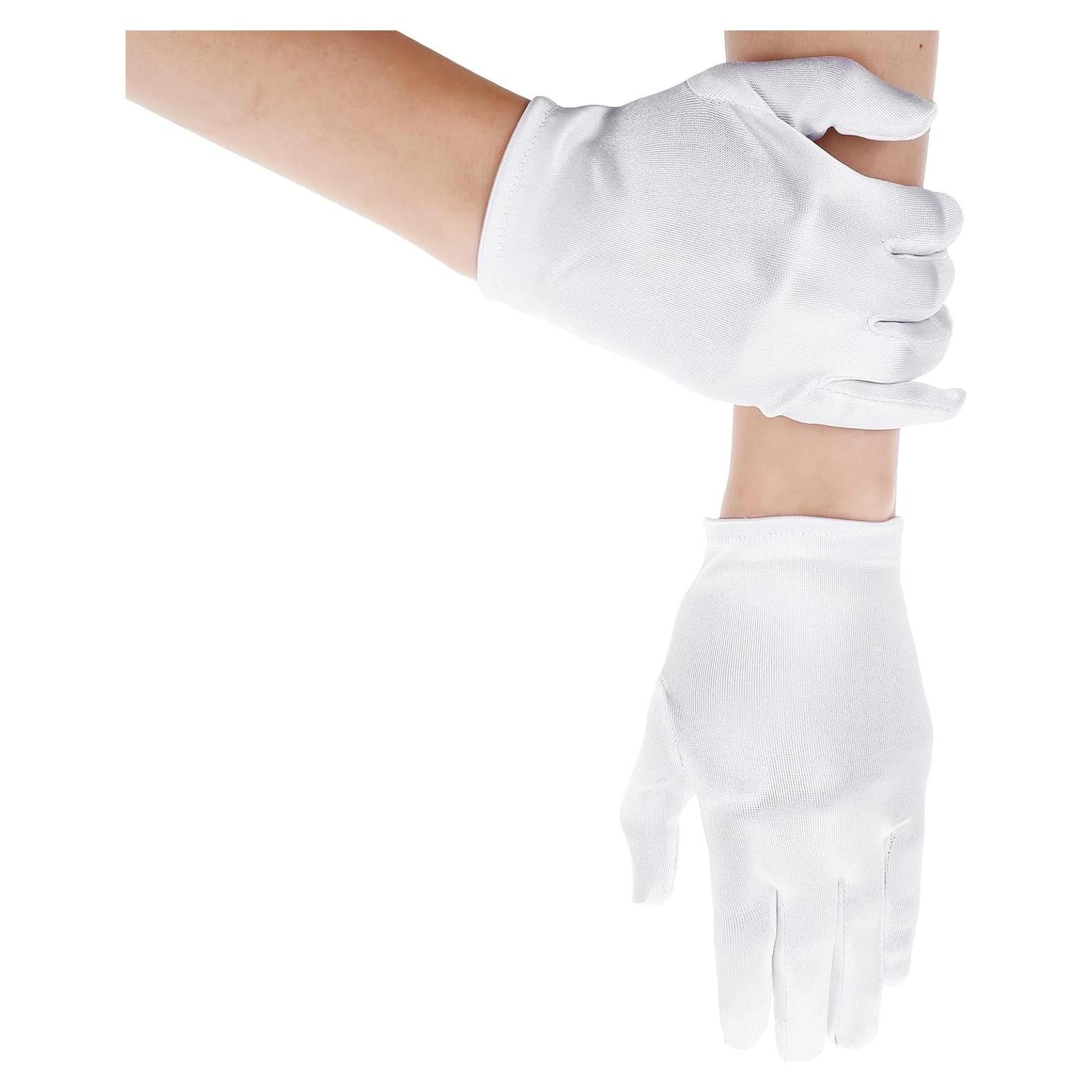 Guantes de Satén Blancos para Niñas - Largo de Muñeca, 19 cm